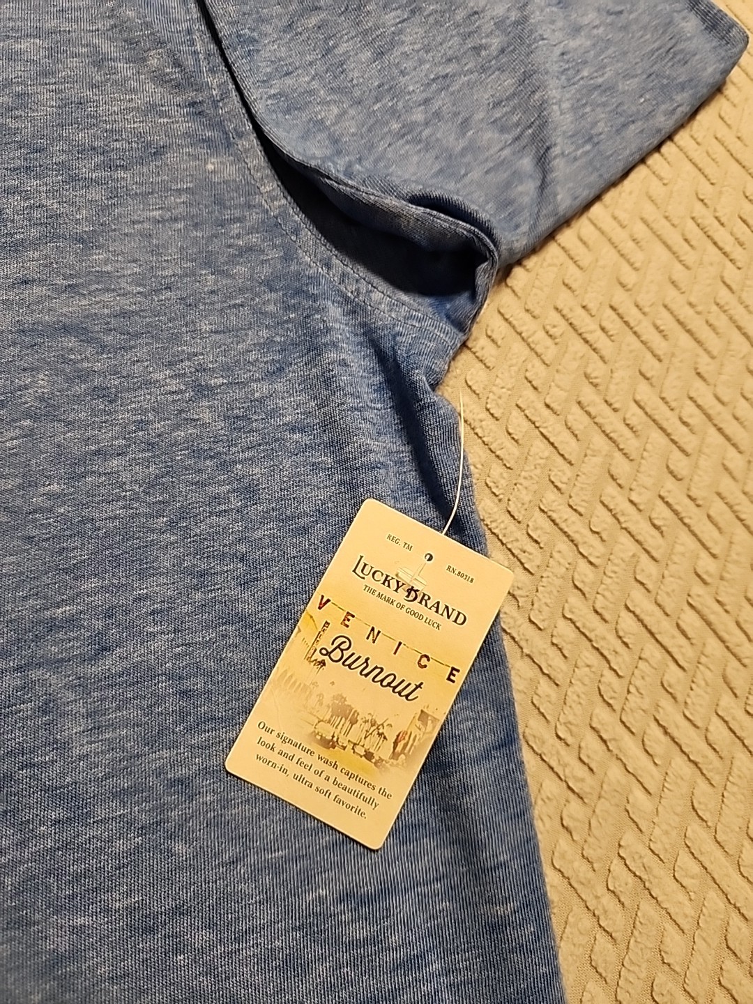Lucky Brand Venice Burnout Mens M Long Sleeve Henley Shirt Blue NWT