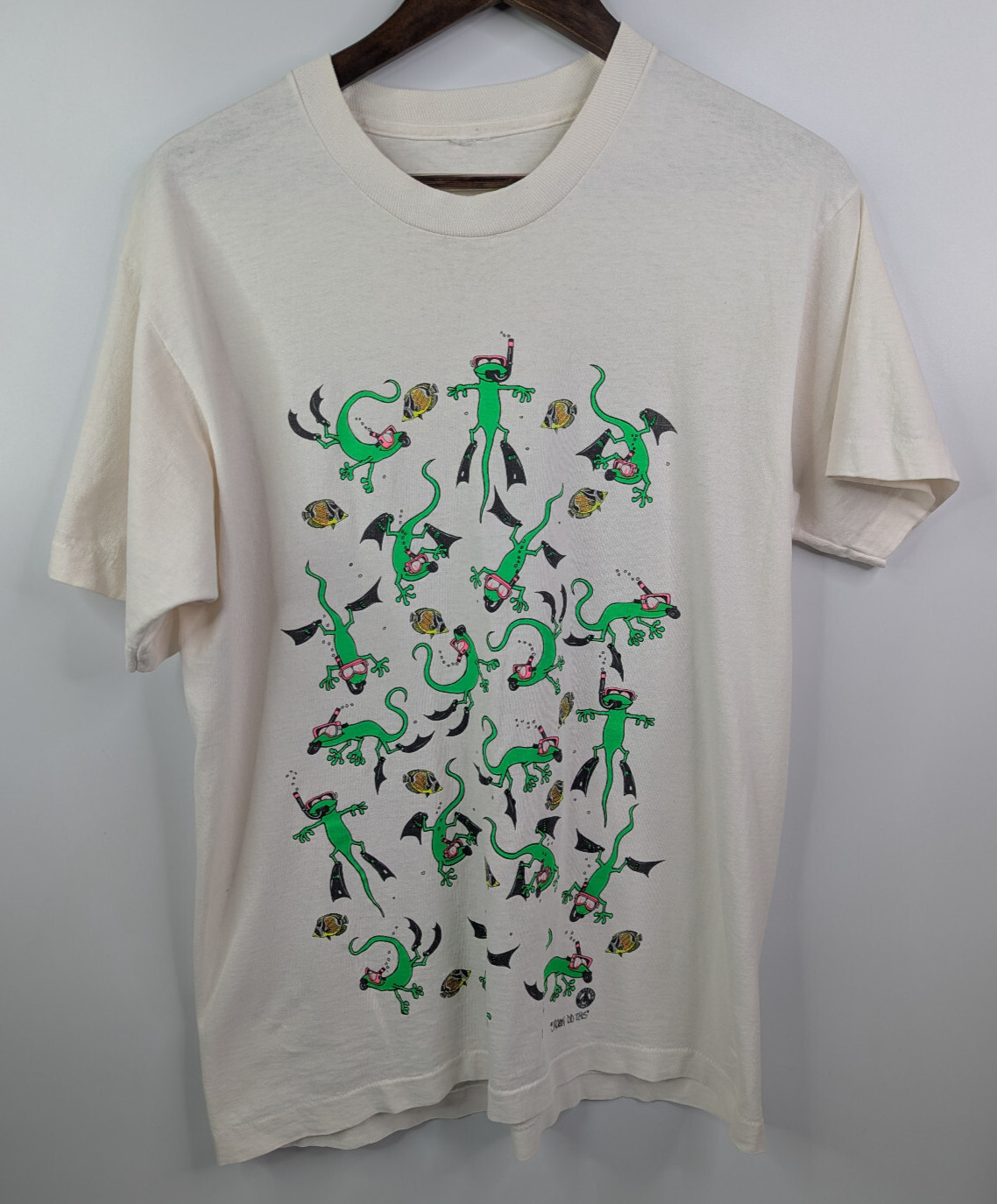 Vintage Lizard Gecko Diving Positions Shirt 90s AOP Jackson Did This (20in)