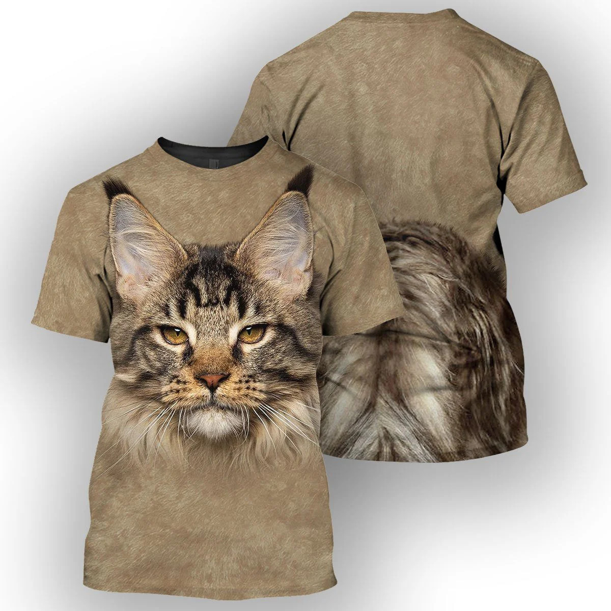 Realistic 3D Maine Coon Cat T-Shirt, Gift for Cat Lovers