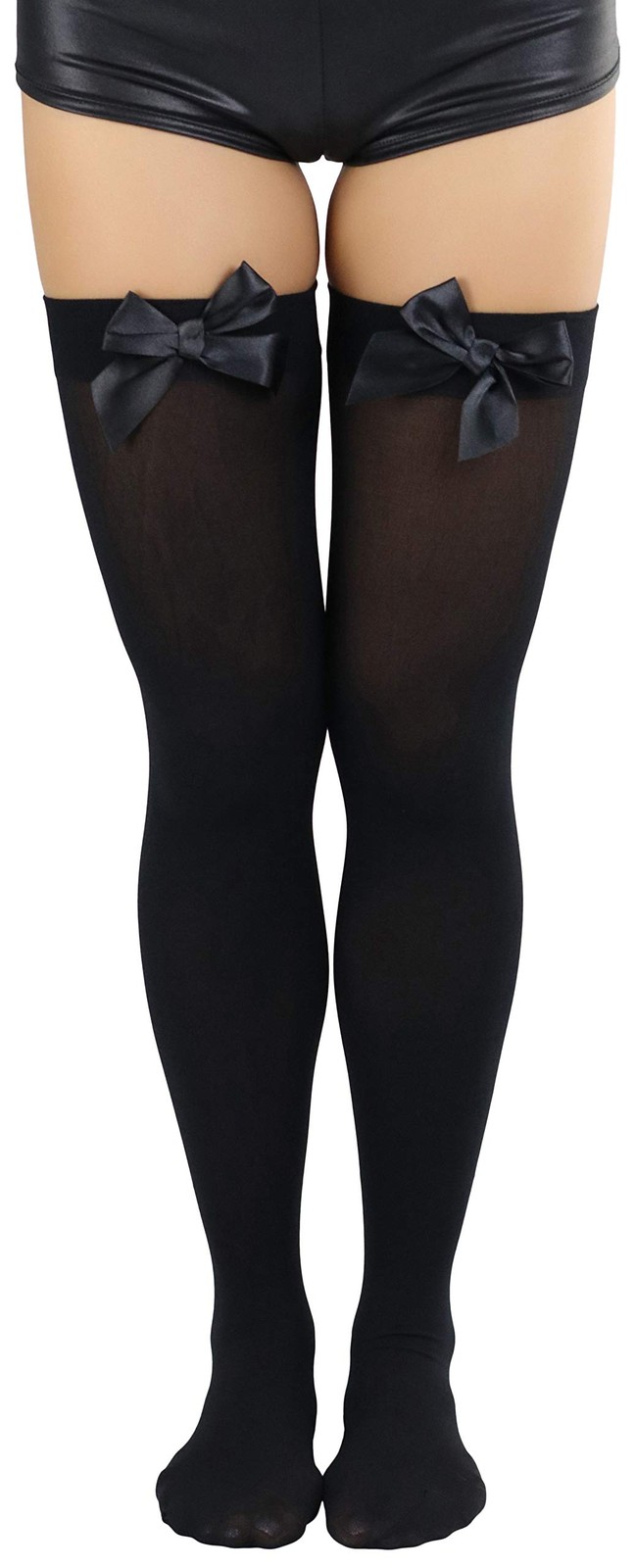 Women&rsquo;s Opaque Thigh High Stockings with Satin Bow Accent Hosiery Lingerie