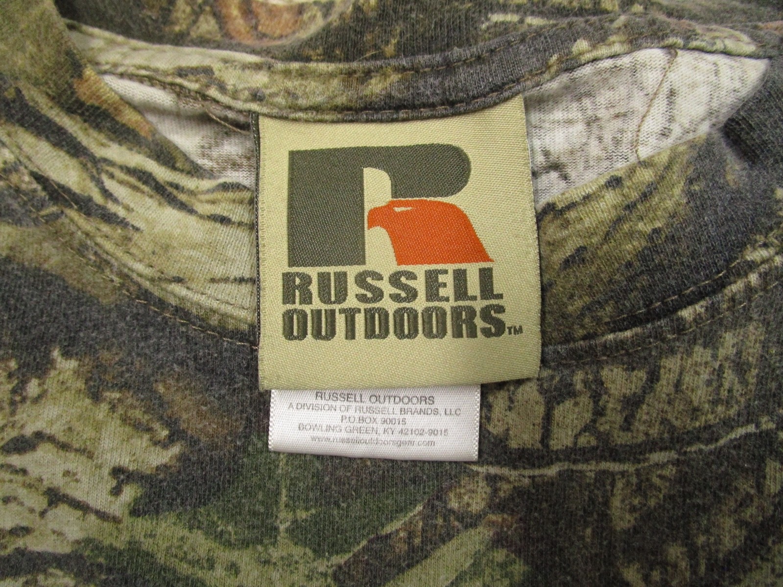 Russell Outdoors Shirt Men Large Green Timber Leaves Camouflage Short Sleeve Y2K