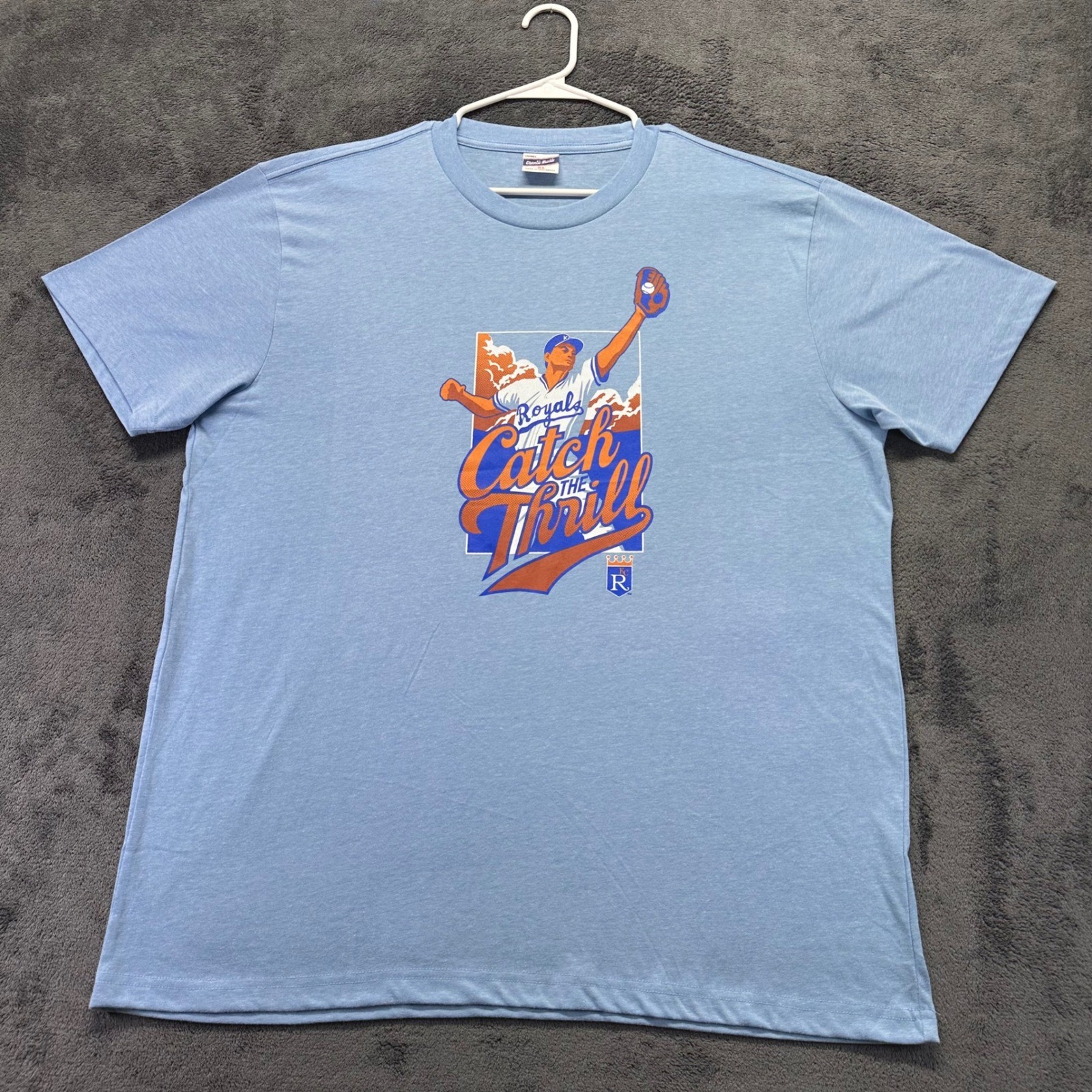 Charlie Hustle Kansas City Royals Catch The Thrill T-Shirt Mens XL Light Blue KC