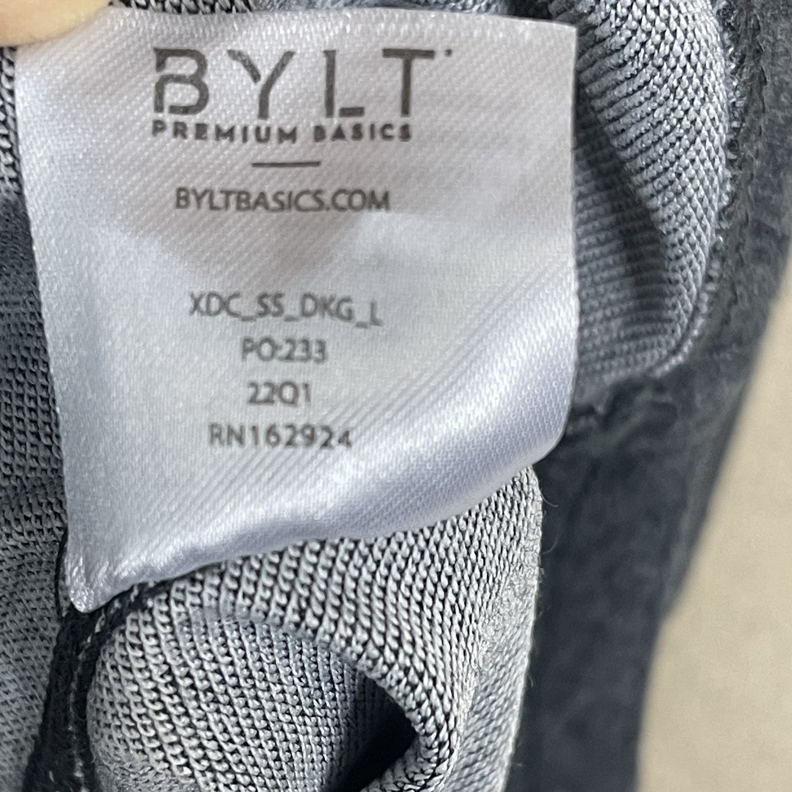 BYLT Basics Shirt Mens L Gray Drop Cut Short Sleeve Stretch Performance Tee