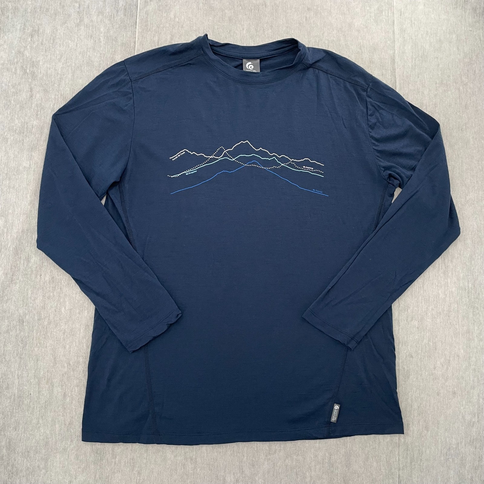 Tussock Ridge Shirt Adult XL Blue Merino New Zealand Mountain Map Graphic Mens