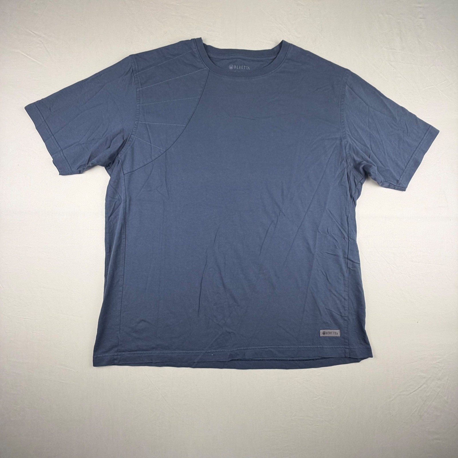 Beretta Shooting T-Shirt Mens XL Blue Solid Cotton Quilted Shoulder Patch