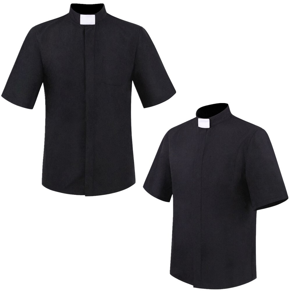 US Men&rsquo;s Priest Clergy Shirt Short Sleeves Stand Collar for Pastor Preacher Tops