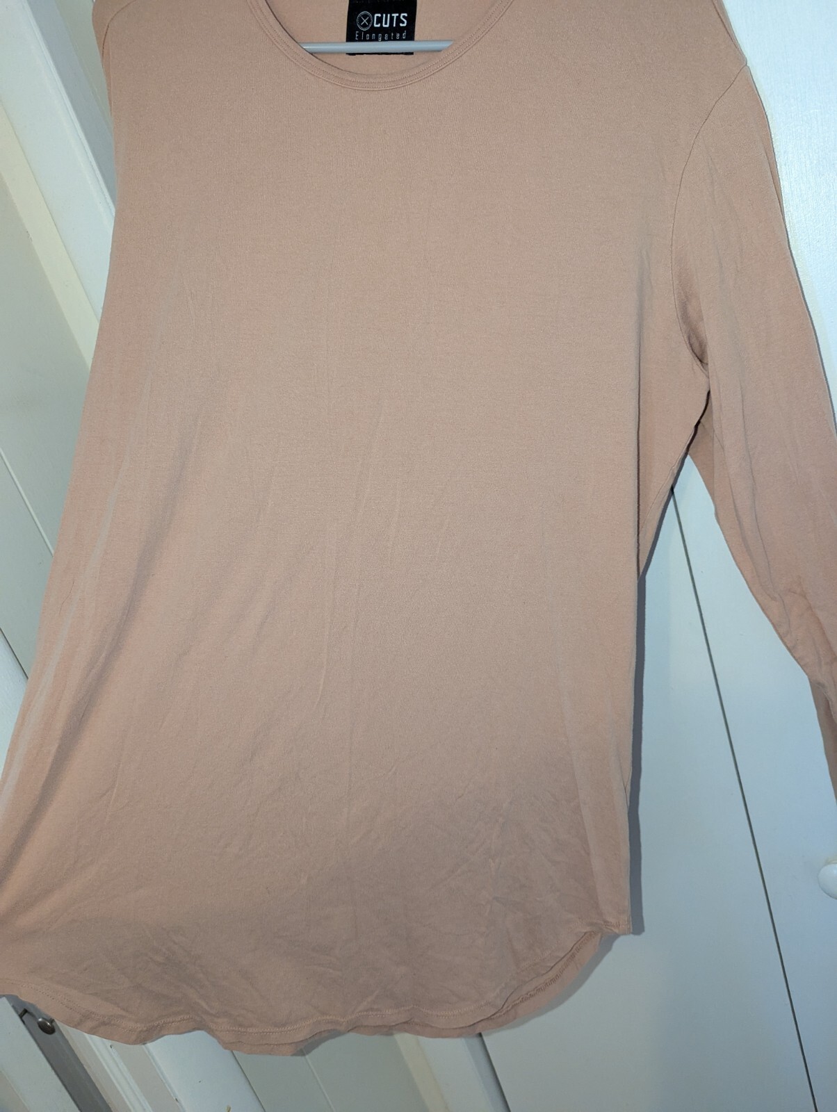 Cuts Clothing Elongated Long Sleeve T Shirt Mens Size L Coral Pink Cotton Blend