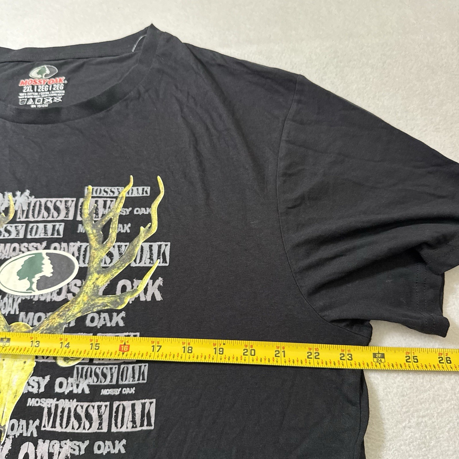Mossy Oak Men XXL Black Short Sleeve Shirt Deer Skull Buck Graphic Hunting Tee