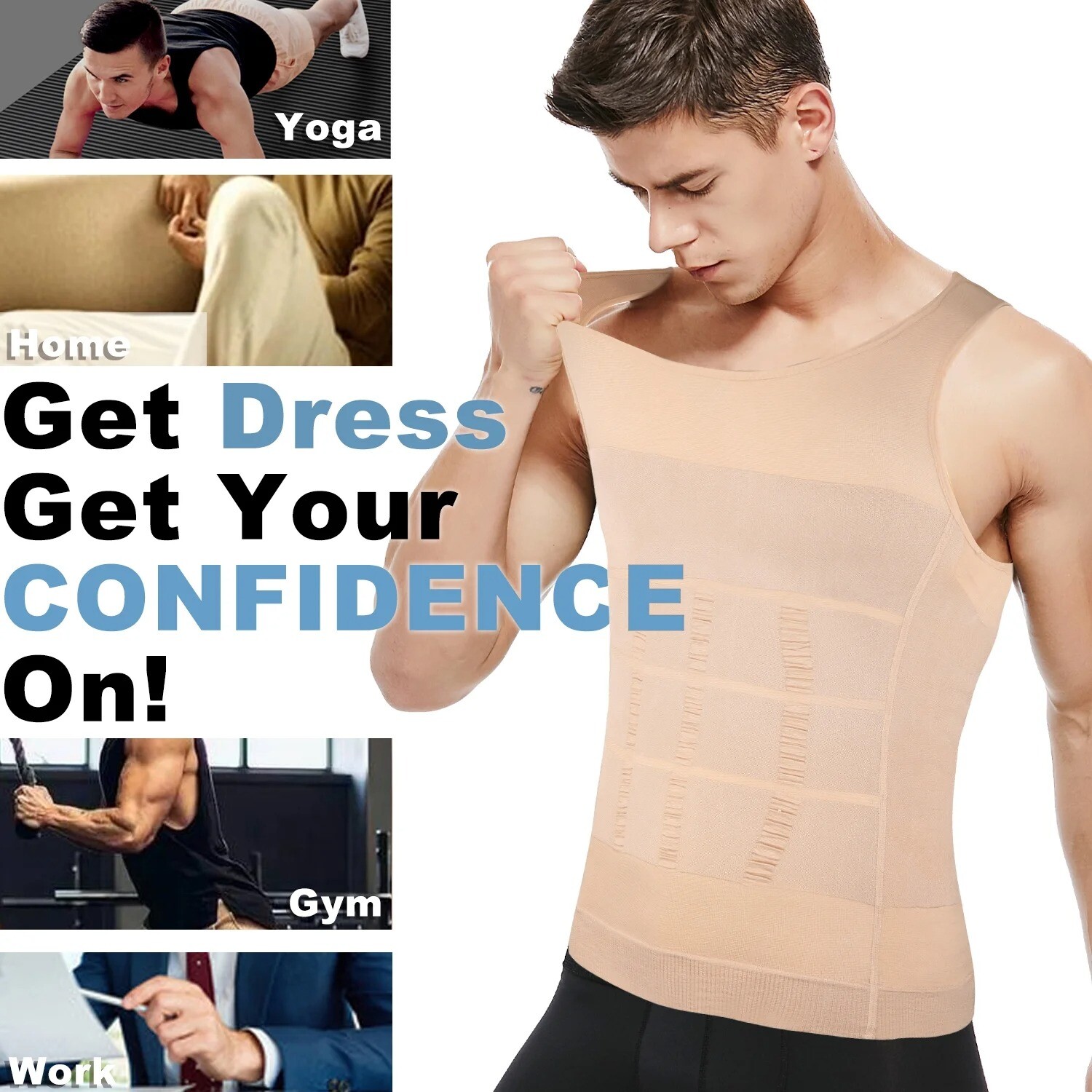 3 Pack Men&rsquo;s Compression Shirt Slimming Body Shaper Vest Tummy Control Shapewear