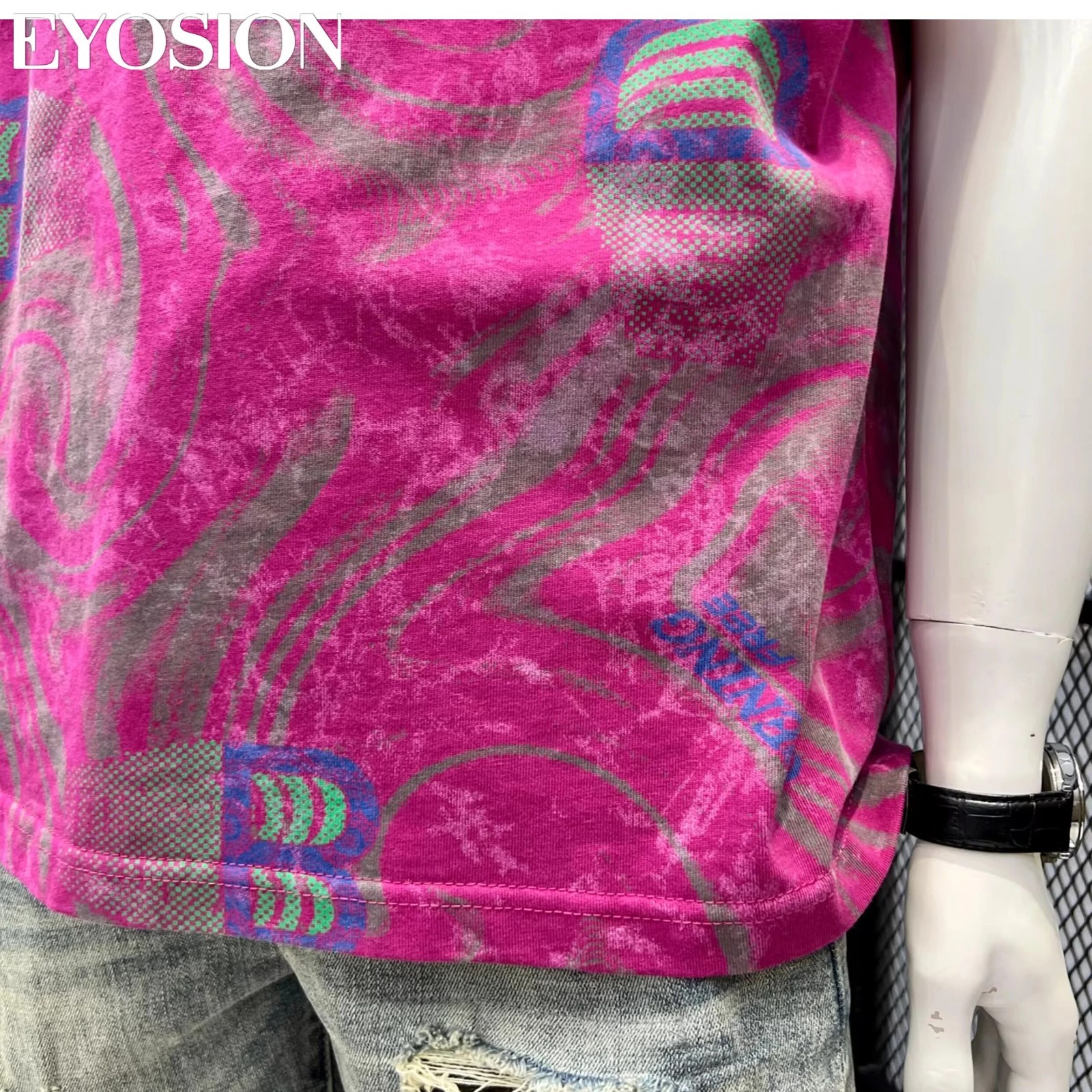 Men Designer Abstract Marble Print Cotton T-Shirt Retro Casual Short Sleeve Tee