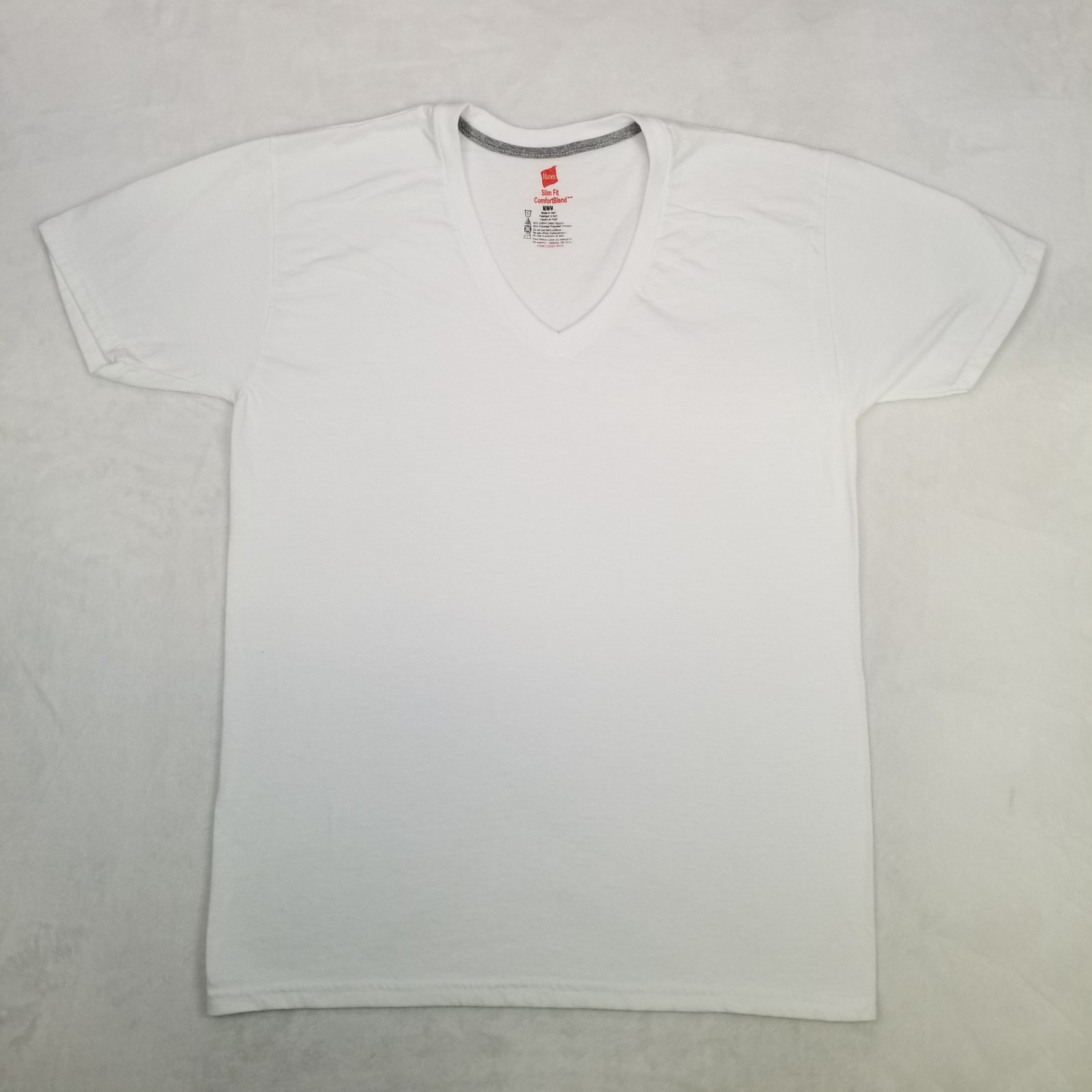 Hanes White Basic Slim Fit ComfortBlend T-Shirt Men&rsquo;s Size Medium V-Neck Blank