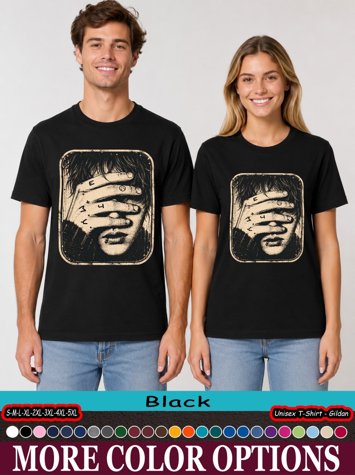 Grunge Face Covered Hand Shirt, Emo Goth Aesthetic Graphic Tee