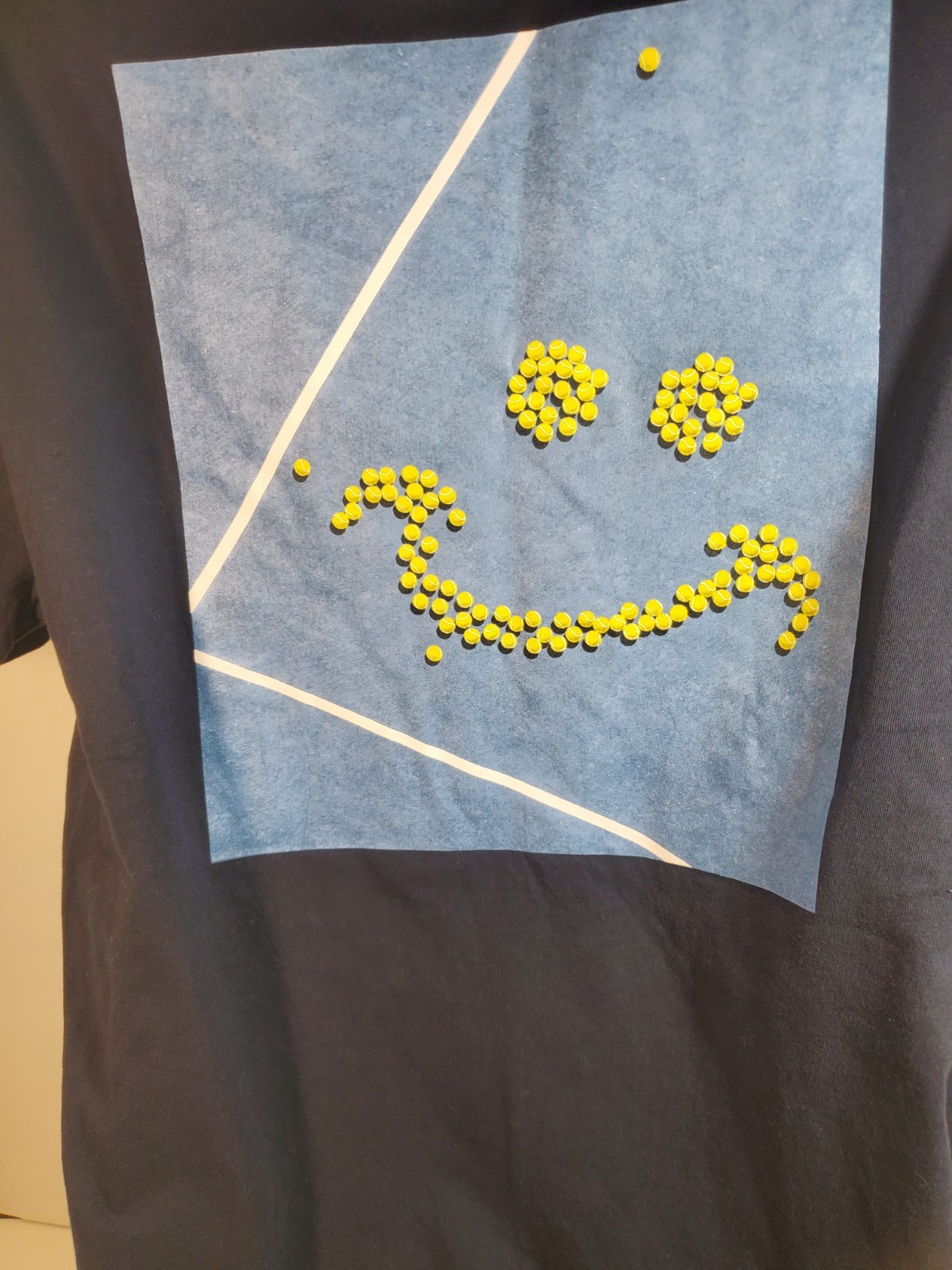 Old Navy Tennis Ball Smiley Happy Face Black T-shirt Size Large L