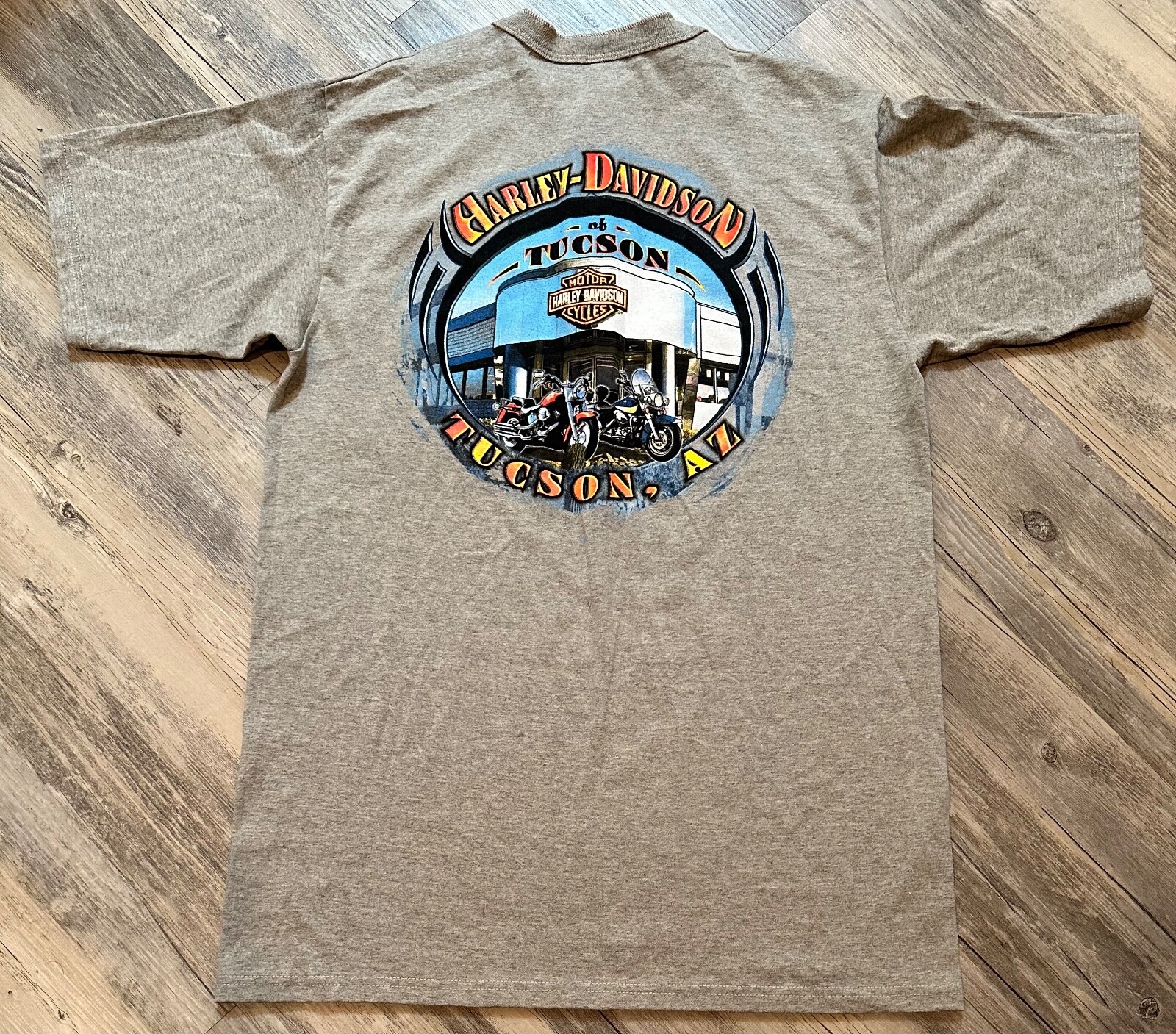 Harley Davidson Cycles T-Shirt Tucson Arizona Graphic Heather Tan US Men’s Large