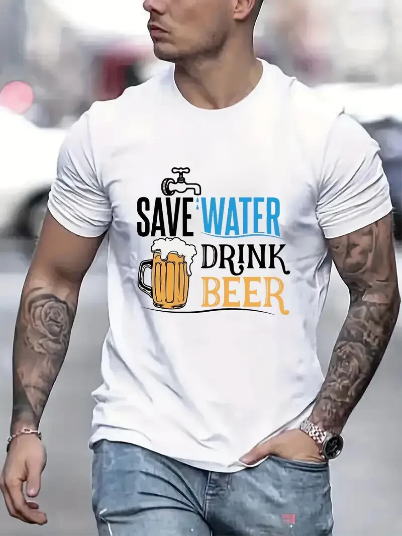 Men&rsquo;s Casual Geometric Print T-Shirt – Stretchy, Breathable Fabric, Round Neck