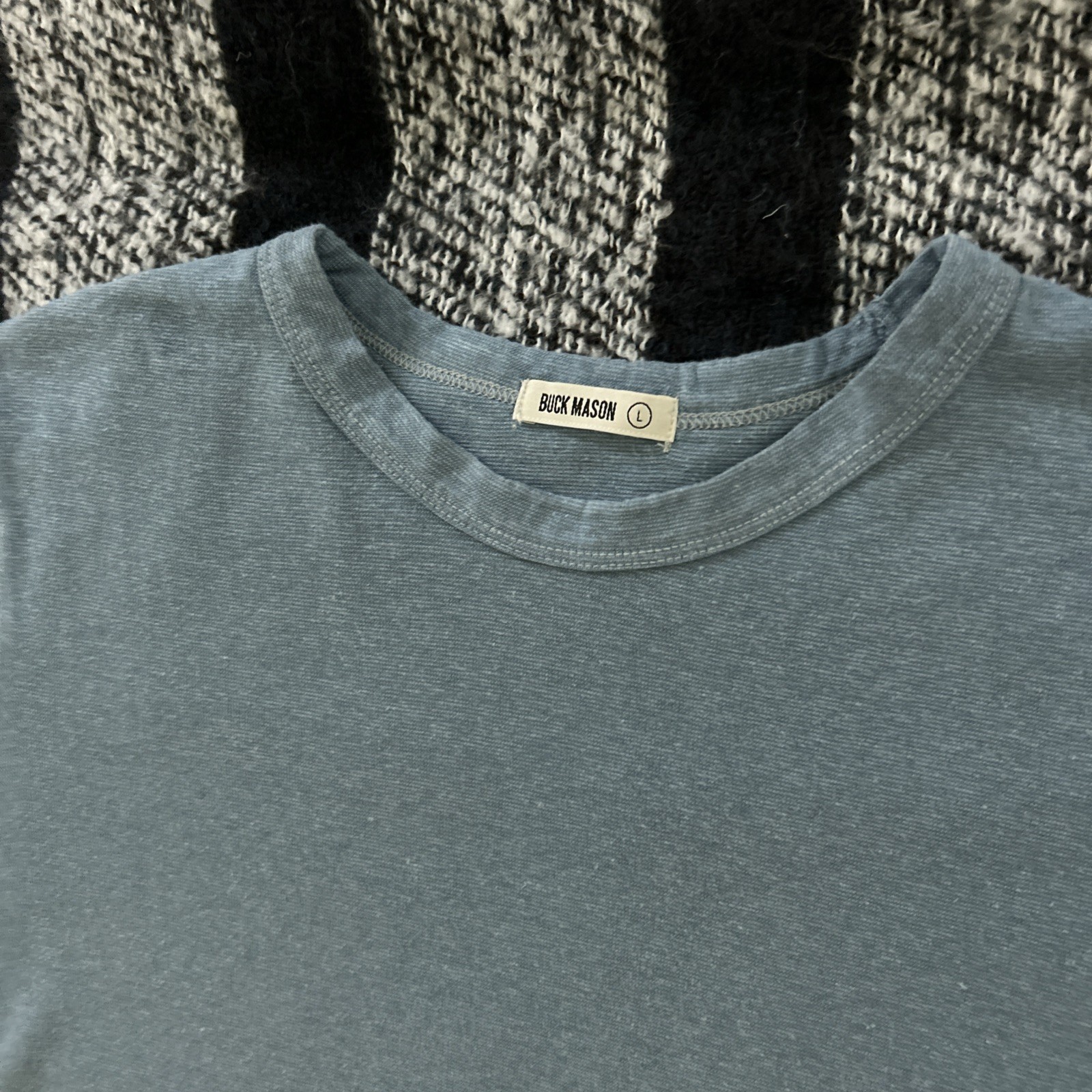 🇺🇸 Buck Mason Yuma Tee T-Shirt Mens L Hemp Blend Short Sleeve Crewneck Blue