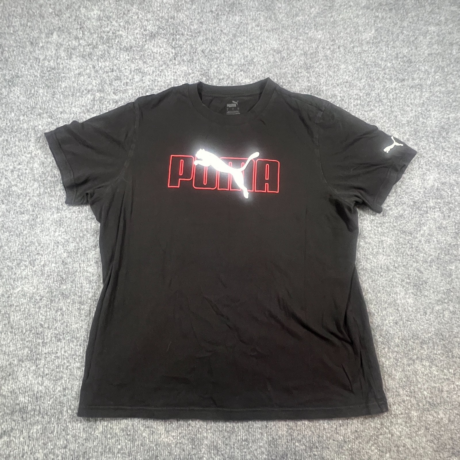 Puma T Shirt Men Large Black Cotton Logo Print Crew Neck Straight Hem Streetwear