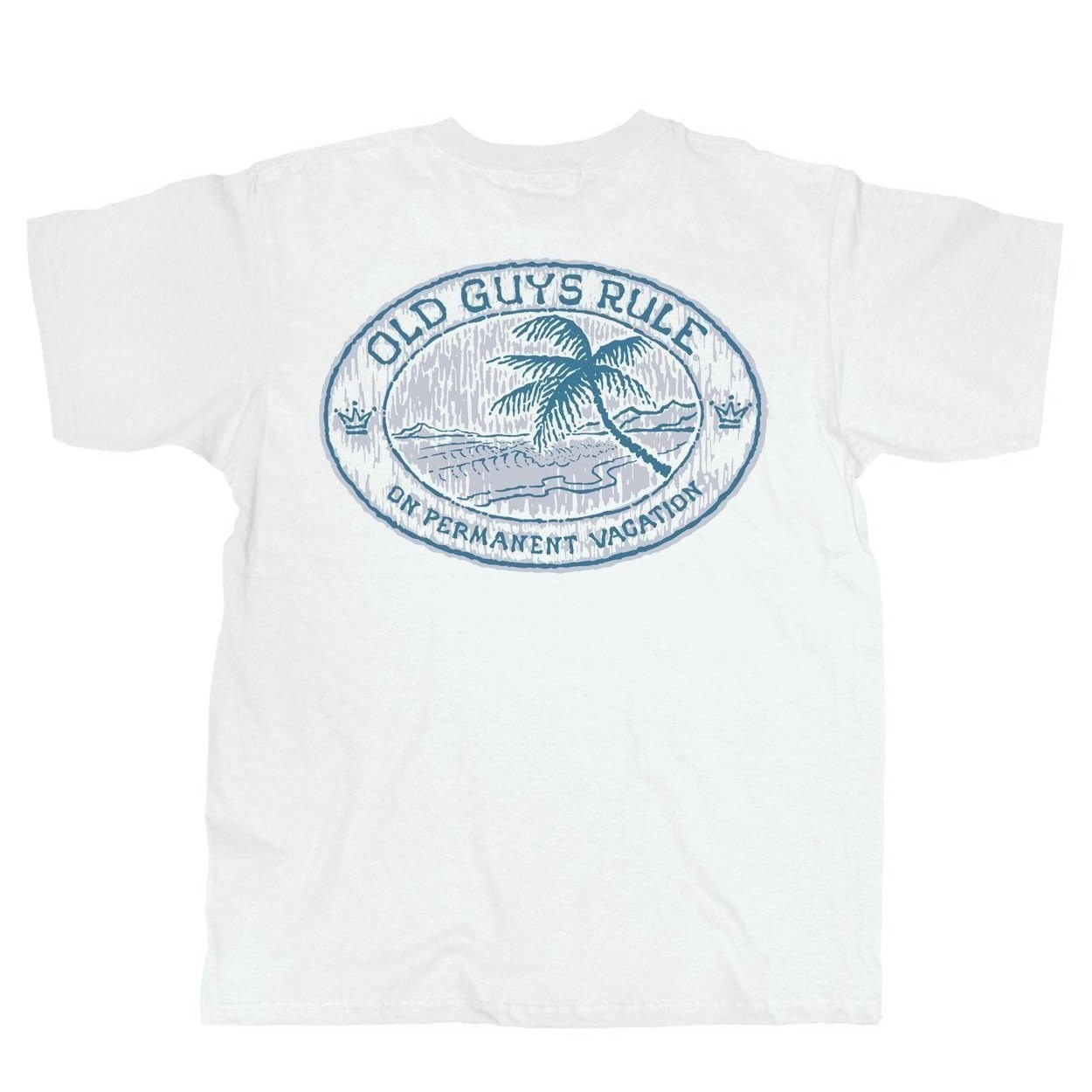 New OLD GUYS RULE T SHIRT PERMANENT VACATION, white, Palm Trees
