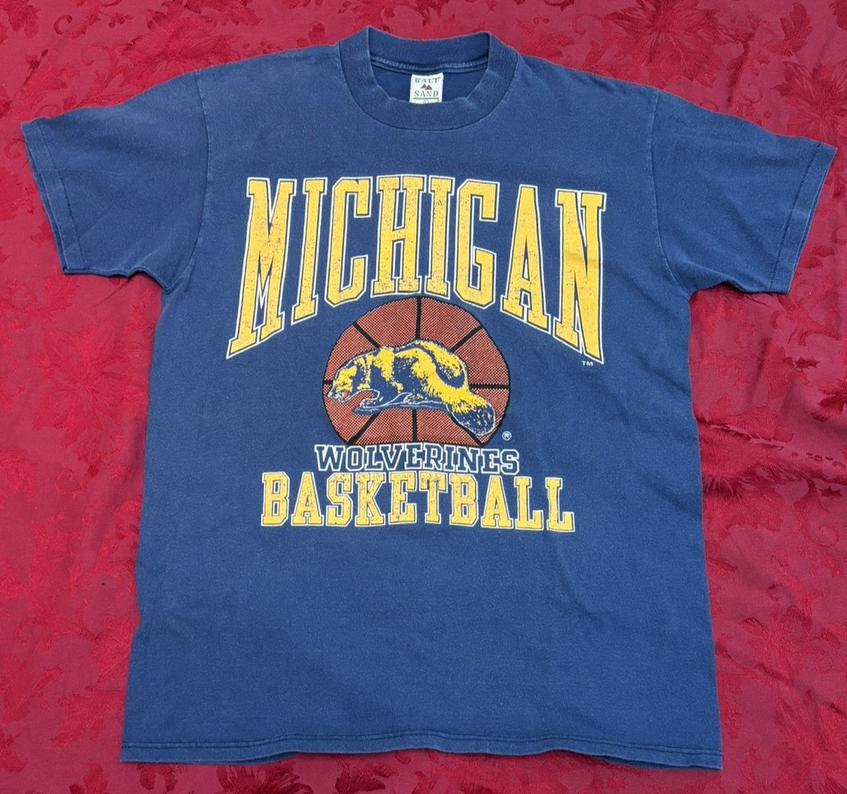 Vintage 80/90s Michigan Wolverines Basketball Large T Shirt GALT SAND Made n USA