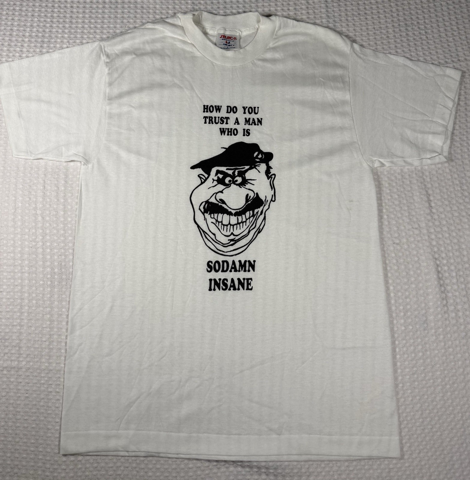 Vintage 90s Tee Jays Select-T Funny Graphic Shirt L White Single Stitch USA Made