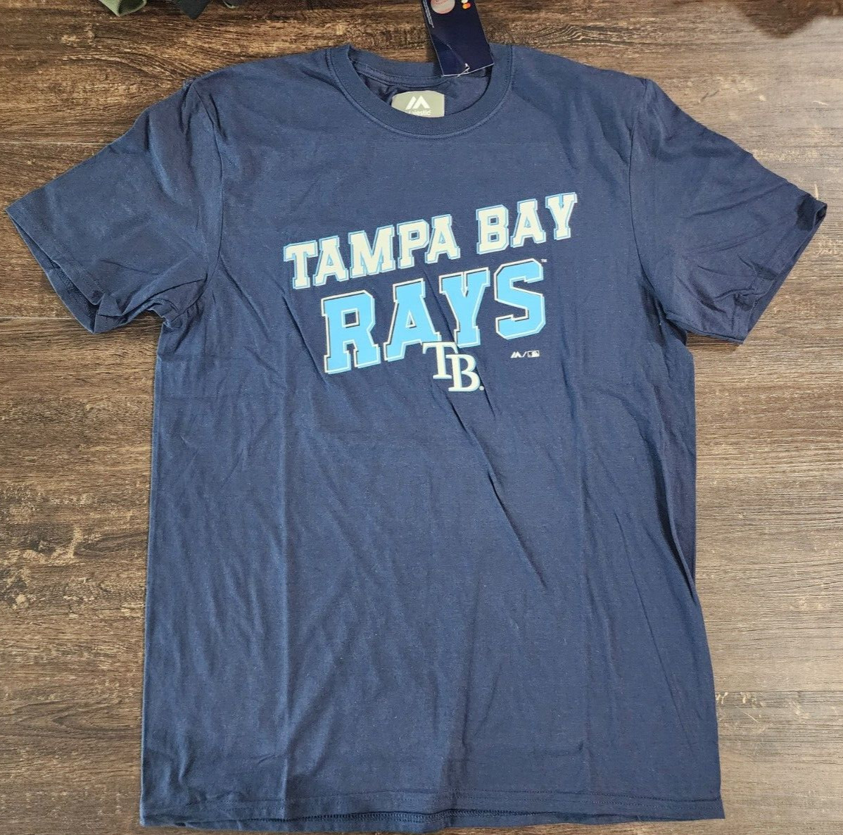 Majestic Men&rsquo;s T Shirt Size Large Tampa Bay Rays MLB Blue Crew Neck Cotton