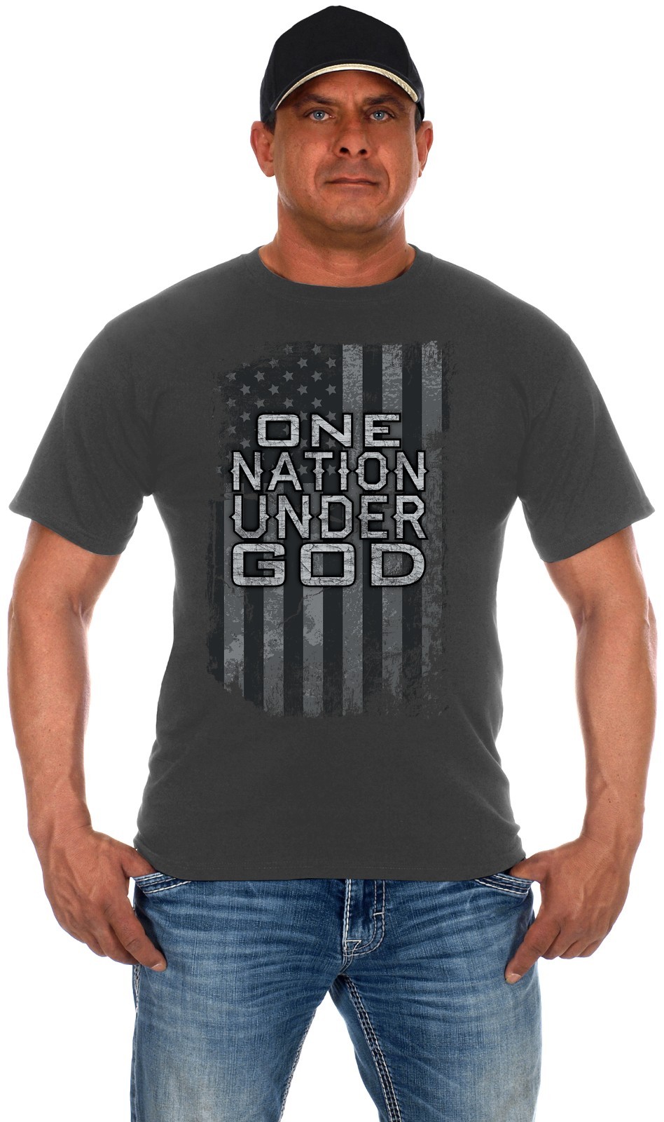 JH Design Men&rsquo;s Religious One Nation Under God Flag T-Shirt in 2 Colors