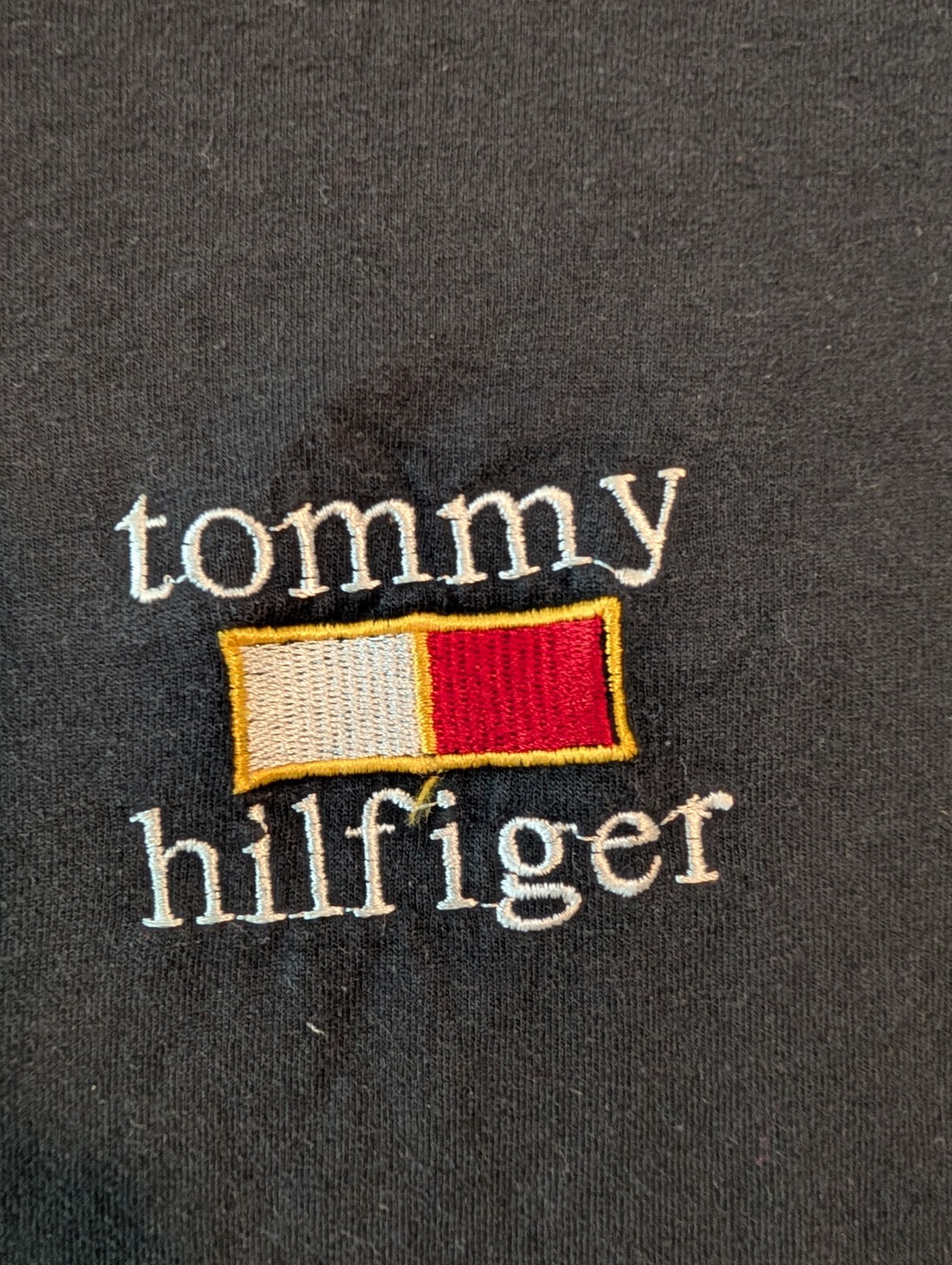 Vtg 90s Tommy Hilfiger Embroidered Lowercase Spellout Black Tee Shirt Large