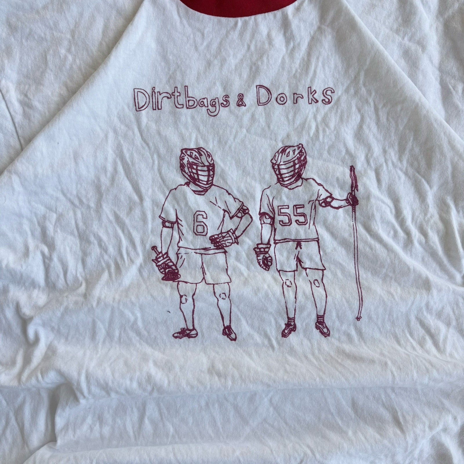2000s Dirtbags & Dorks Ringer Tee Size Large Port & Company T-Shirt Red White