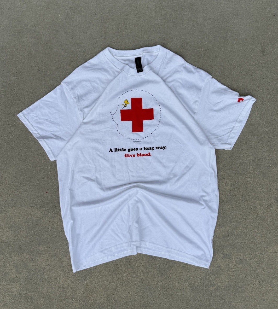 Peanuts Snoopy American Red Cross Blood Donation Little Goes Long Way Shirt L