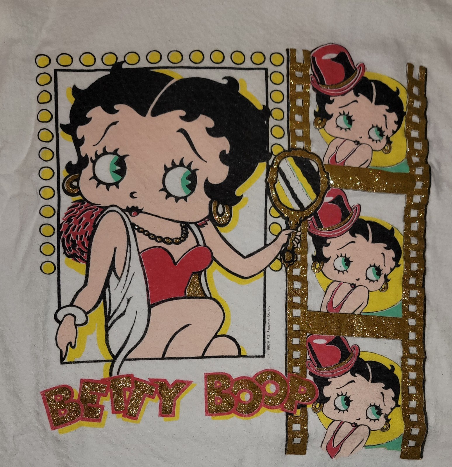 Vintage 1990 Betty Boop Shirt Made in USA Glitter Graphic White Size XL