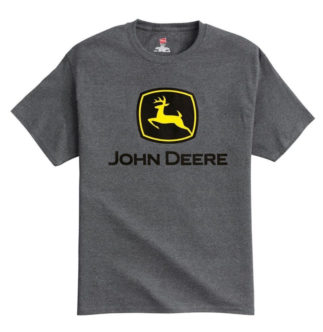 NEW John Deere Charcoal Gray T-Shirt Construction Logo Sizes S M L XL 2X 3X 4X