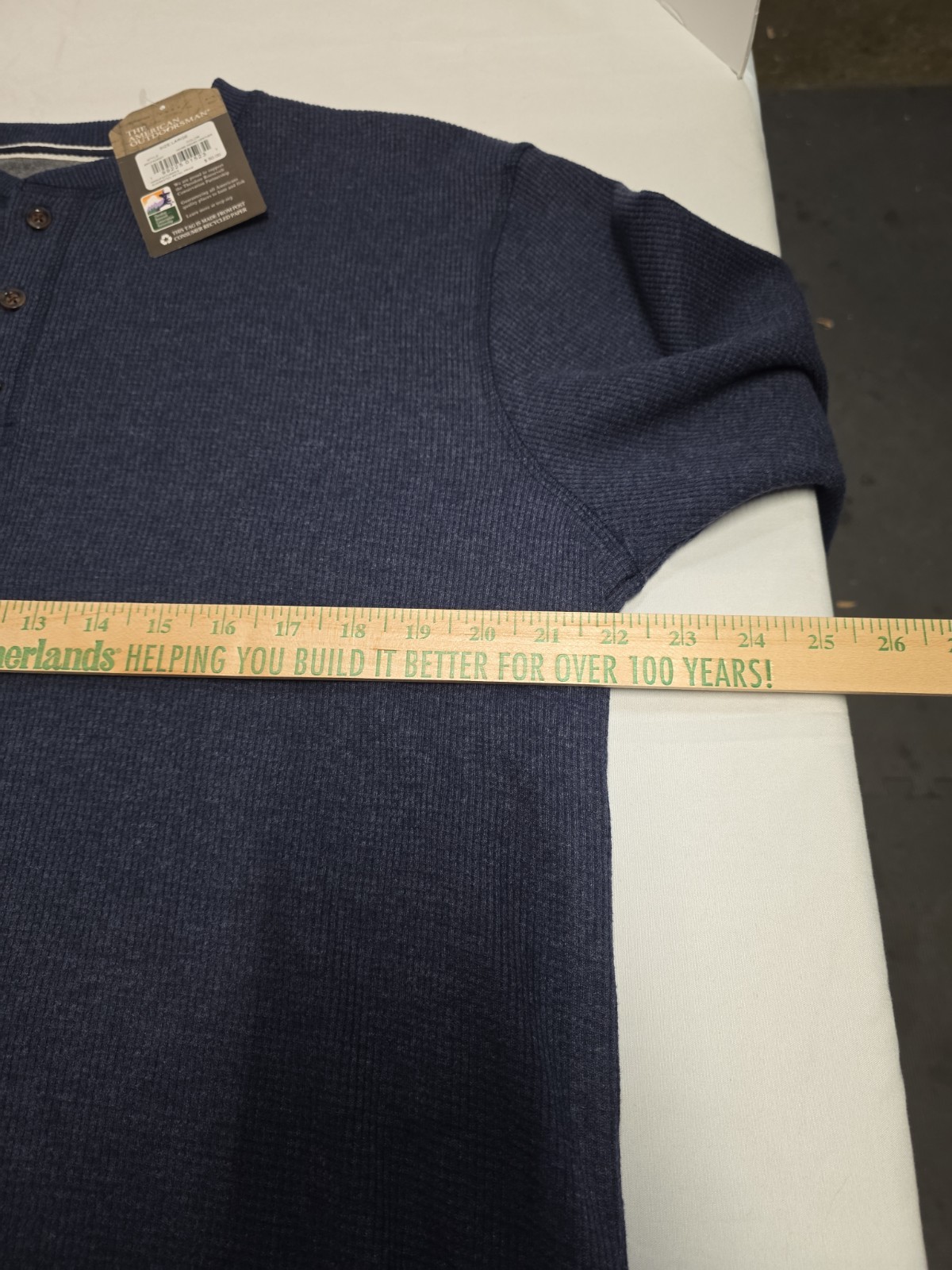 American Outdoorsman Shirt Mens L Blue Waffle Knit Thermal Henley Outdoor