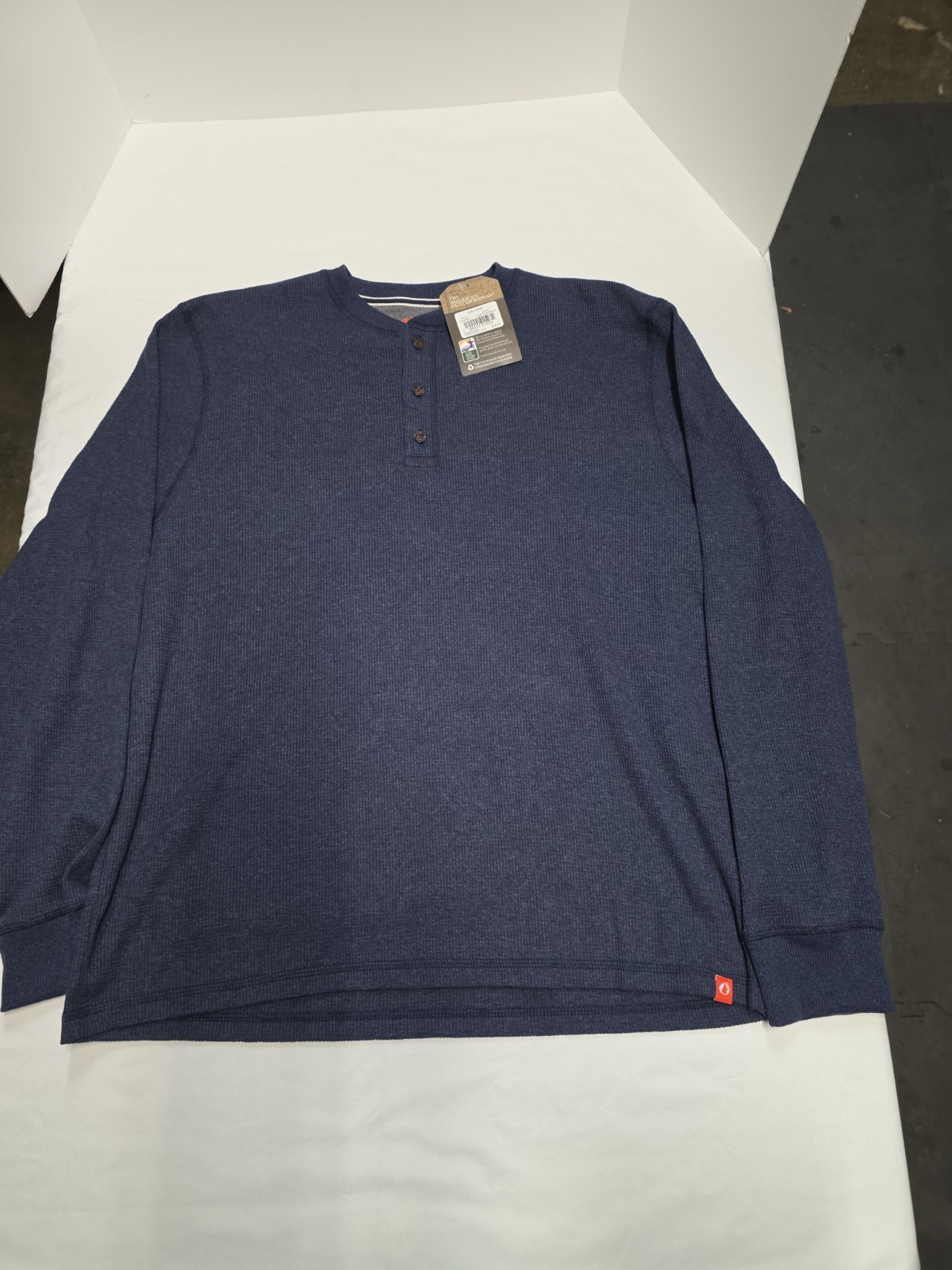 American Outdoorsman Shirt Mens L Blue Waffle Knit Thermal Henley Outdoor