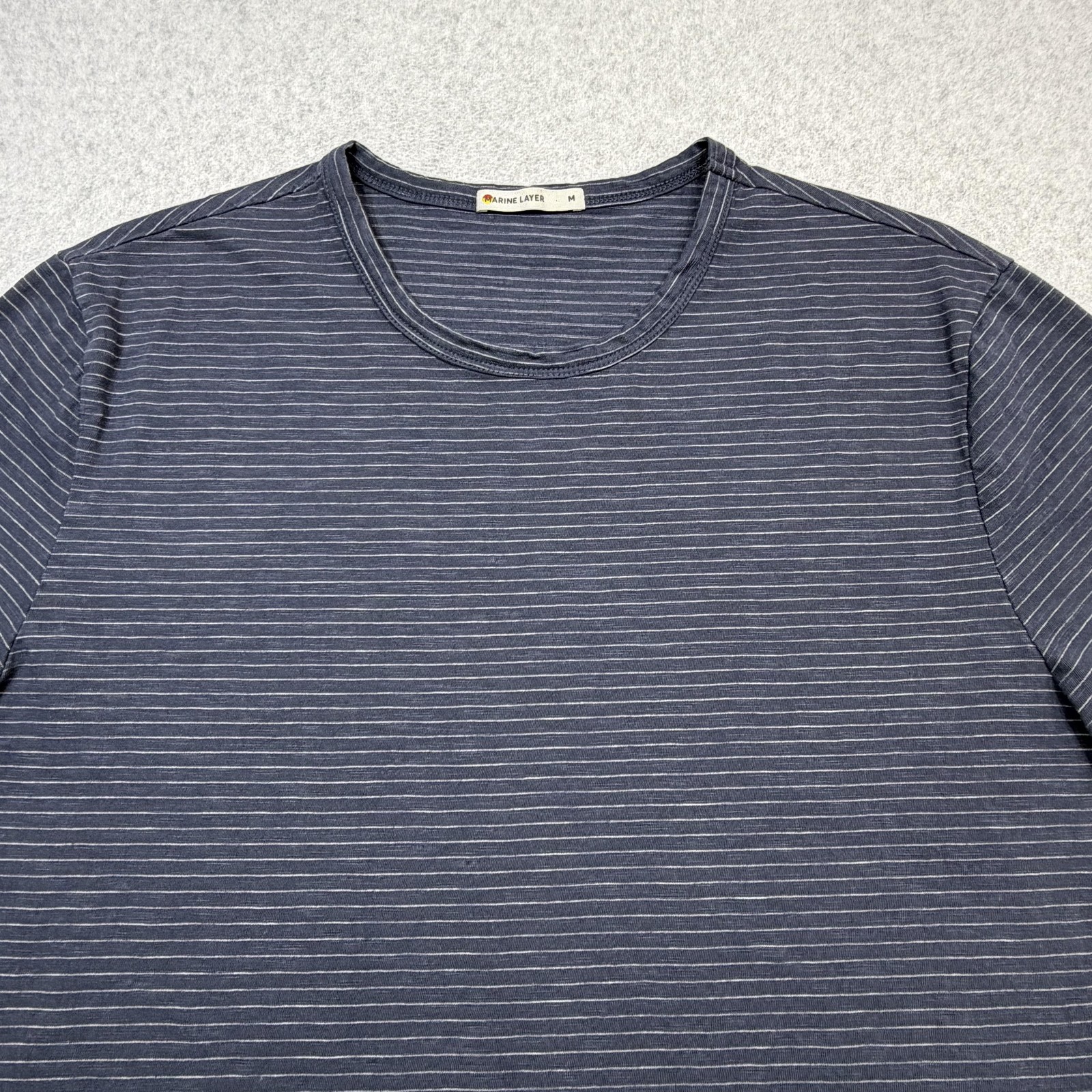 Marine Layer Signature Crew Tee Shirt Mens Medium Blue Striped Made USA Casual