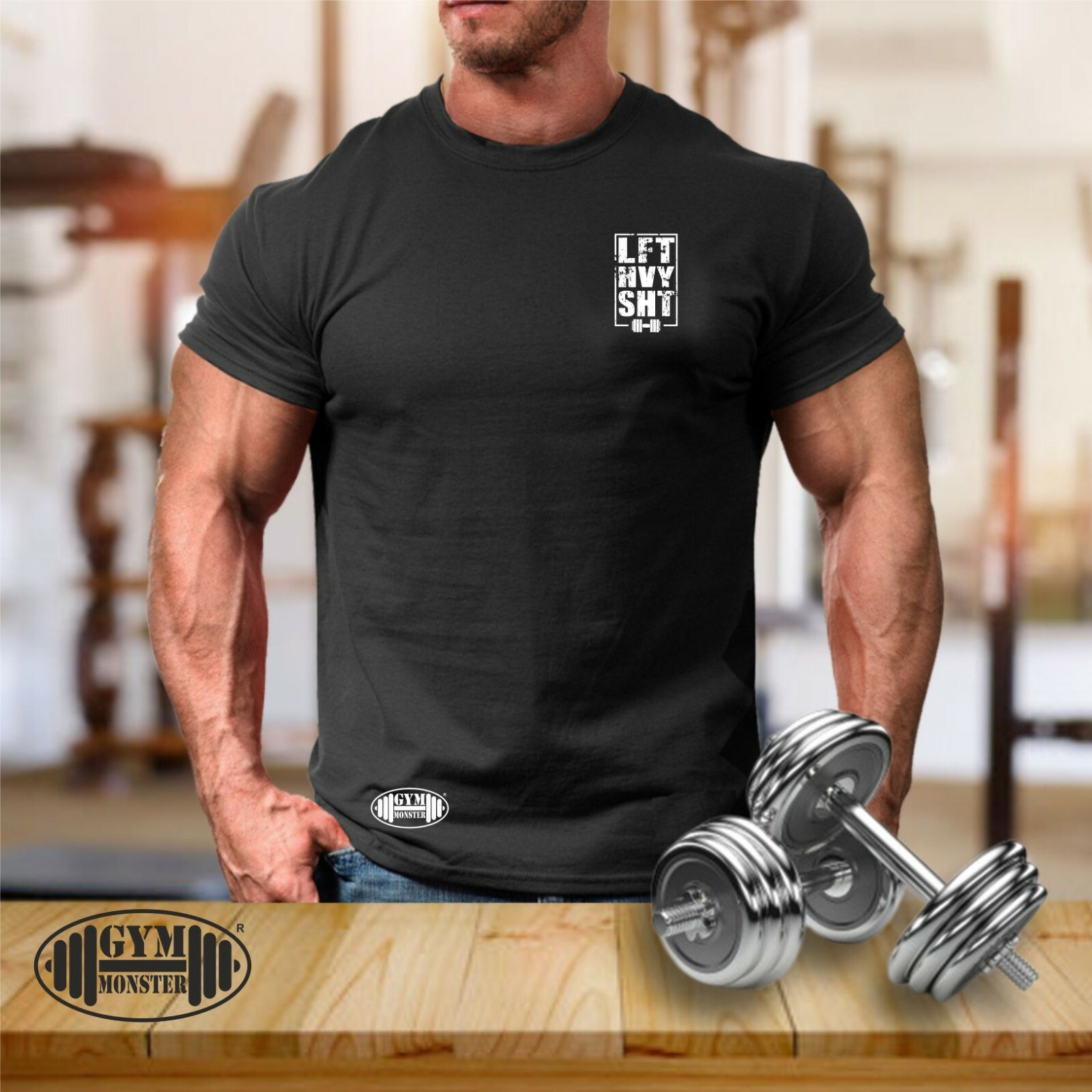 Lift Heavy Sht T Shirt Small Gym Clothing Dumbbell Bodybuilding Training Men Top
