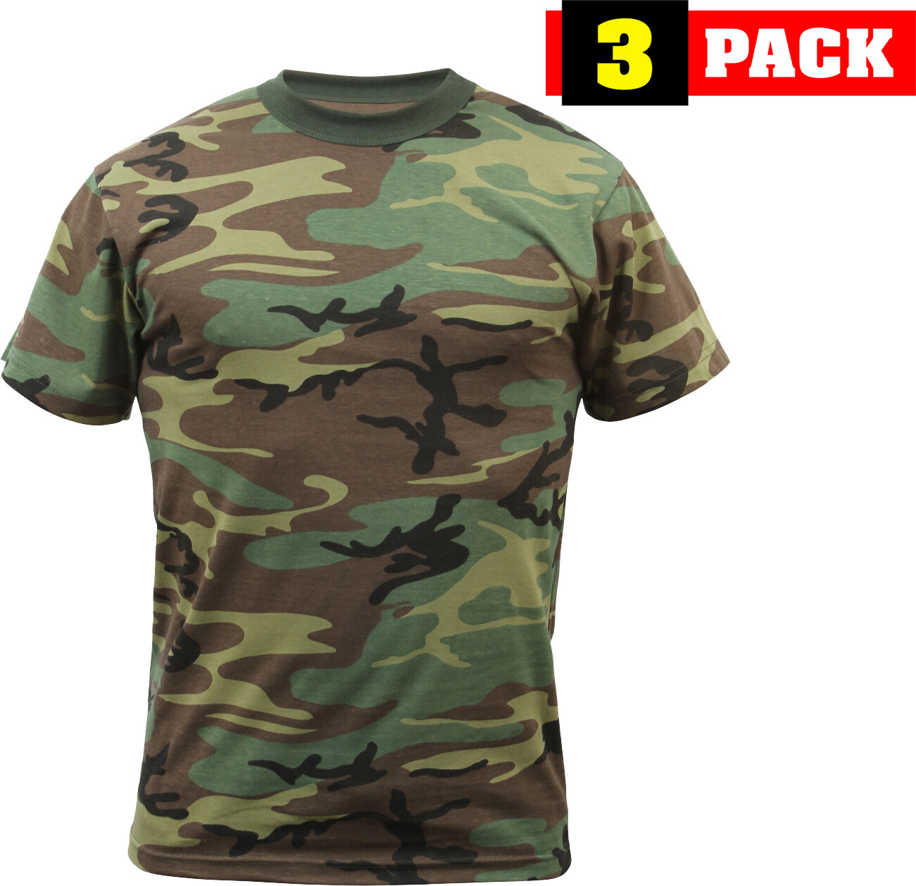 Woodland Camo T-Shirts Tactical Military Camouflage Mens Tee Shirts 3 PACK
