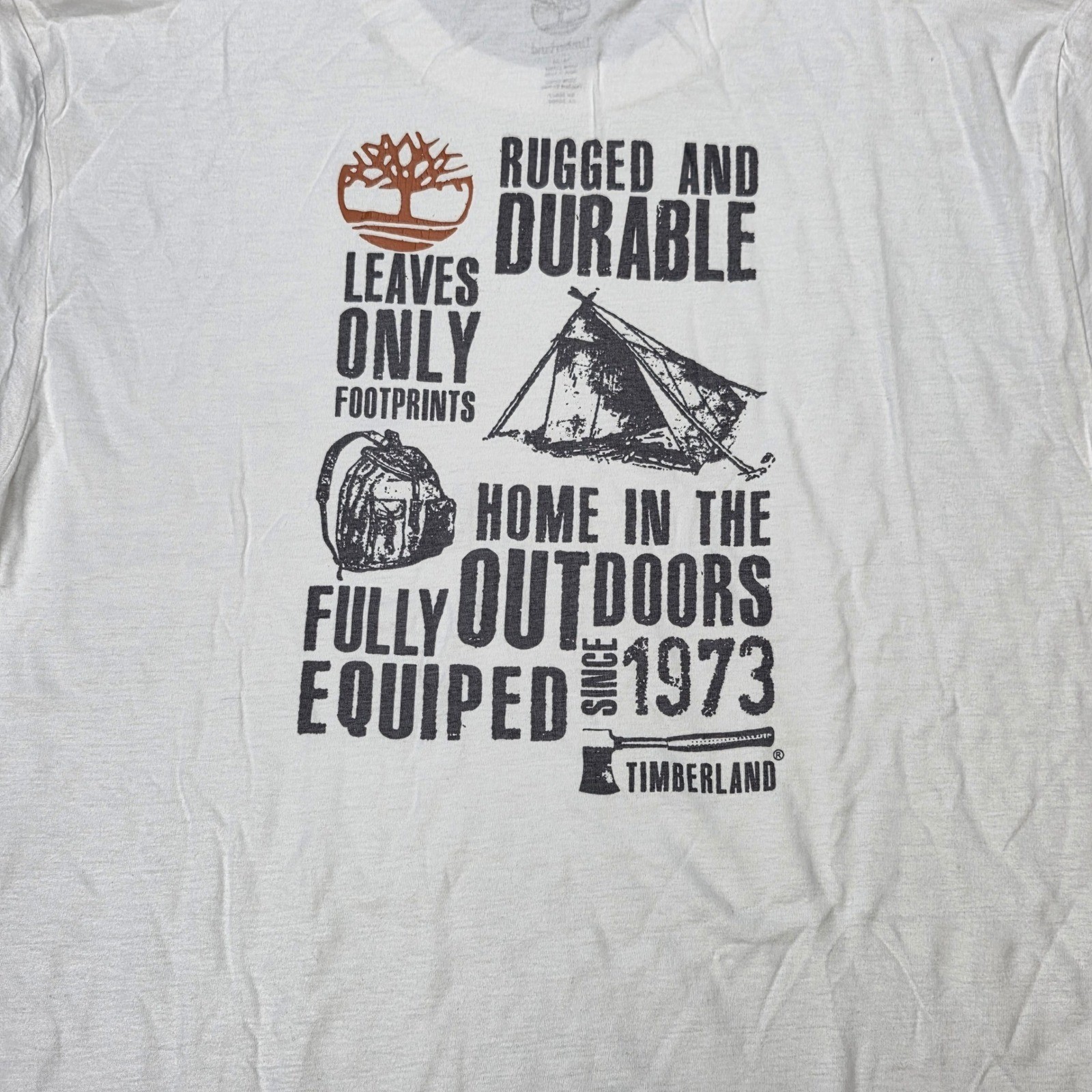 Timberland Graphic T-Shirt Men&rsquo;s Size M White Front Small Logo 1973 Outdoor NWT