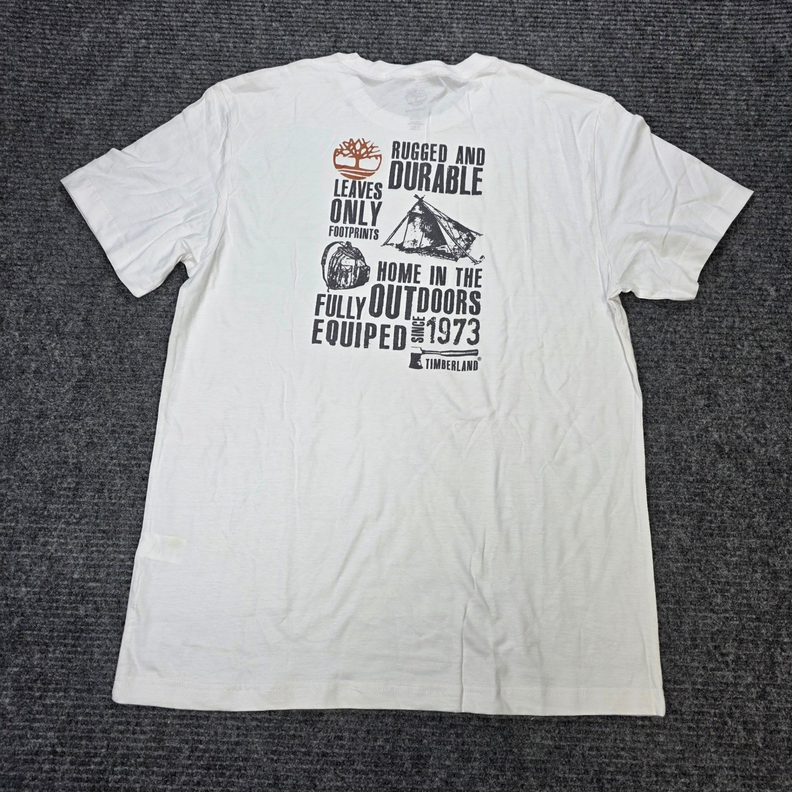 Timberland Graphic T-Shirt Men&rsquo;s Size M White Front Small Logo 1973 Outdoor NWT