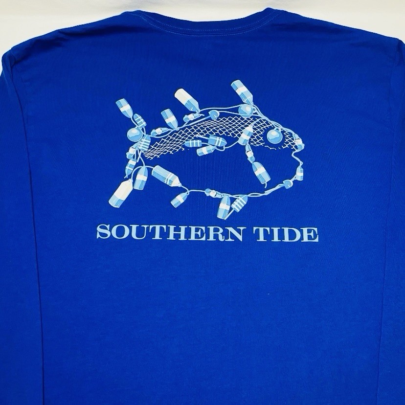 Southern Tide Men’s Long Sleeve Pocket T Shirt Size XL Blue Skipjack Fish