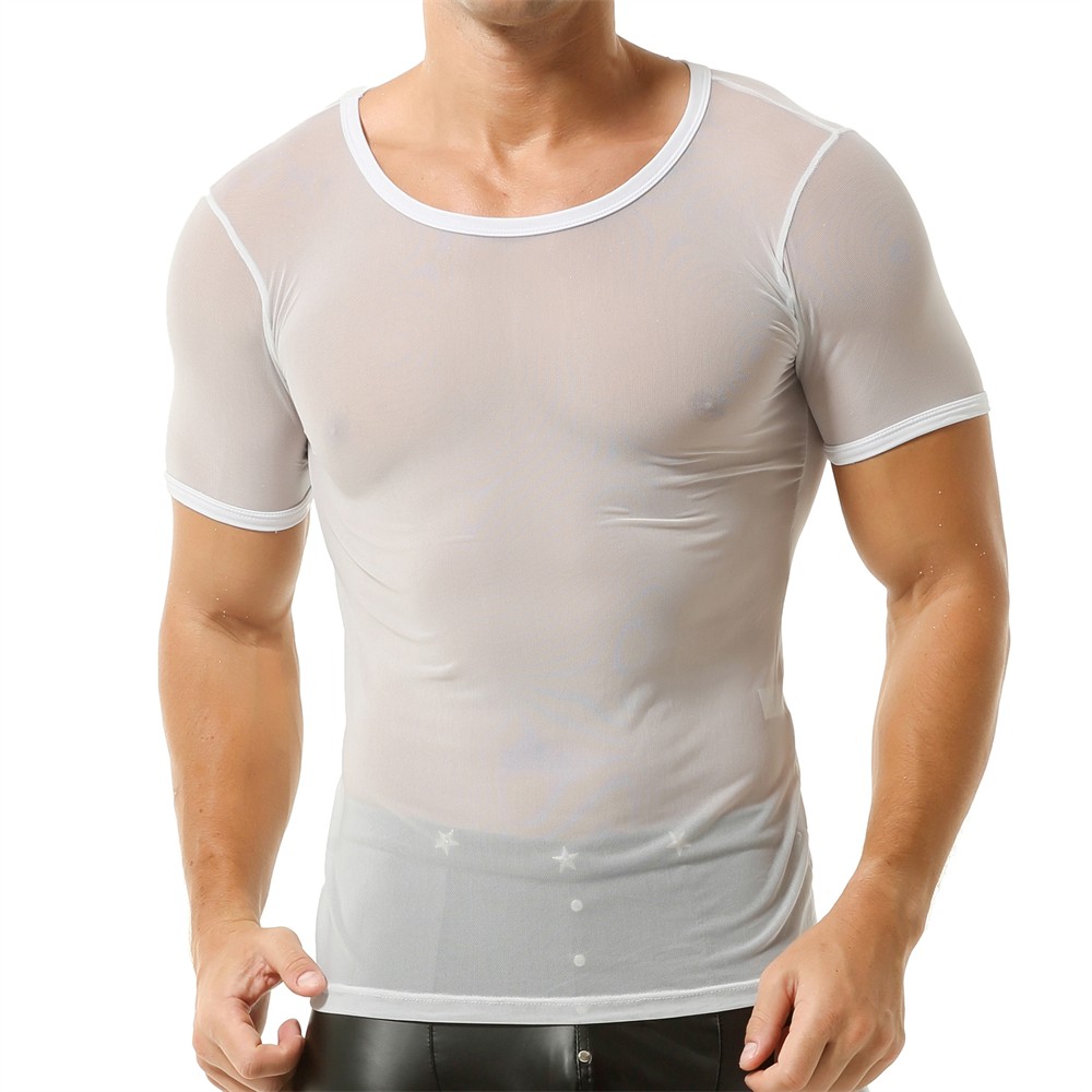 Men&rsquo;s Sheer Mesh See Through Short Sleeve T-Shirt Tops Undershirts Daily Sports