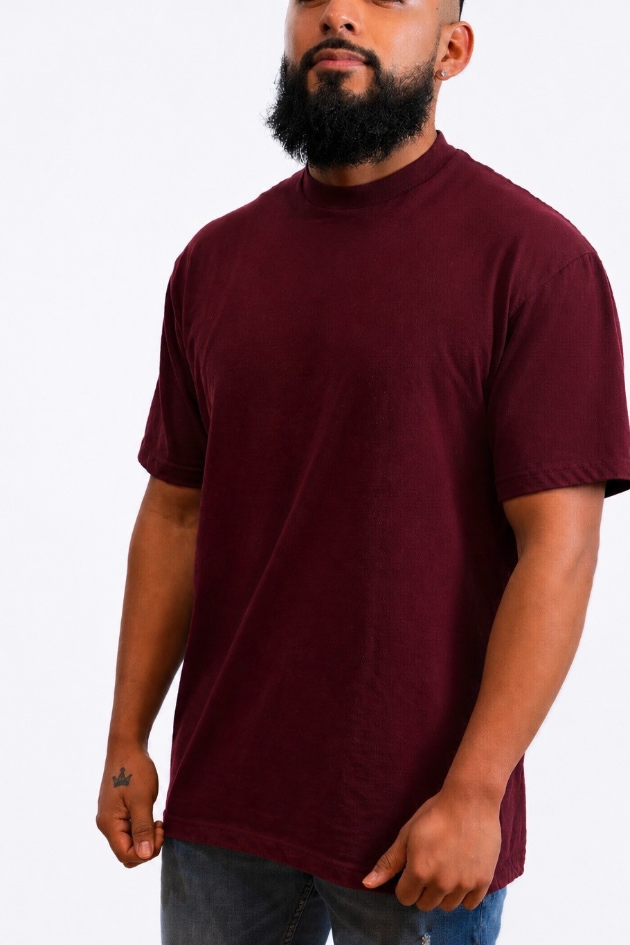 PRO5 Heavyweight T Shirt Mens Thick Cotton Blank Crewneck Streetwear Solid