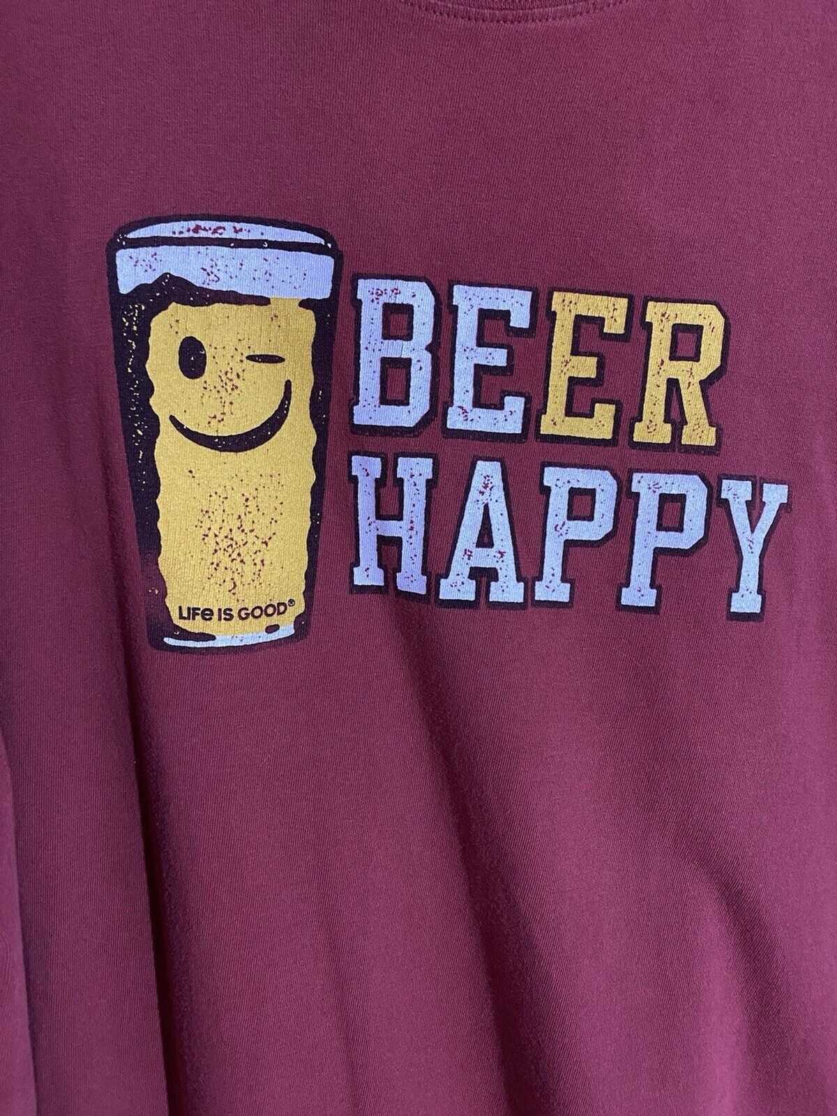 Life is Good Shirt Men XXL Burgundy Beer Happy Crusher Long Sleeve Casual Travel