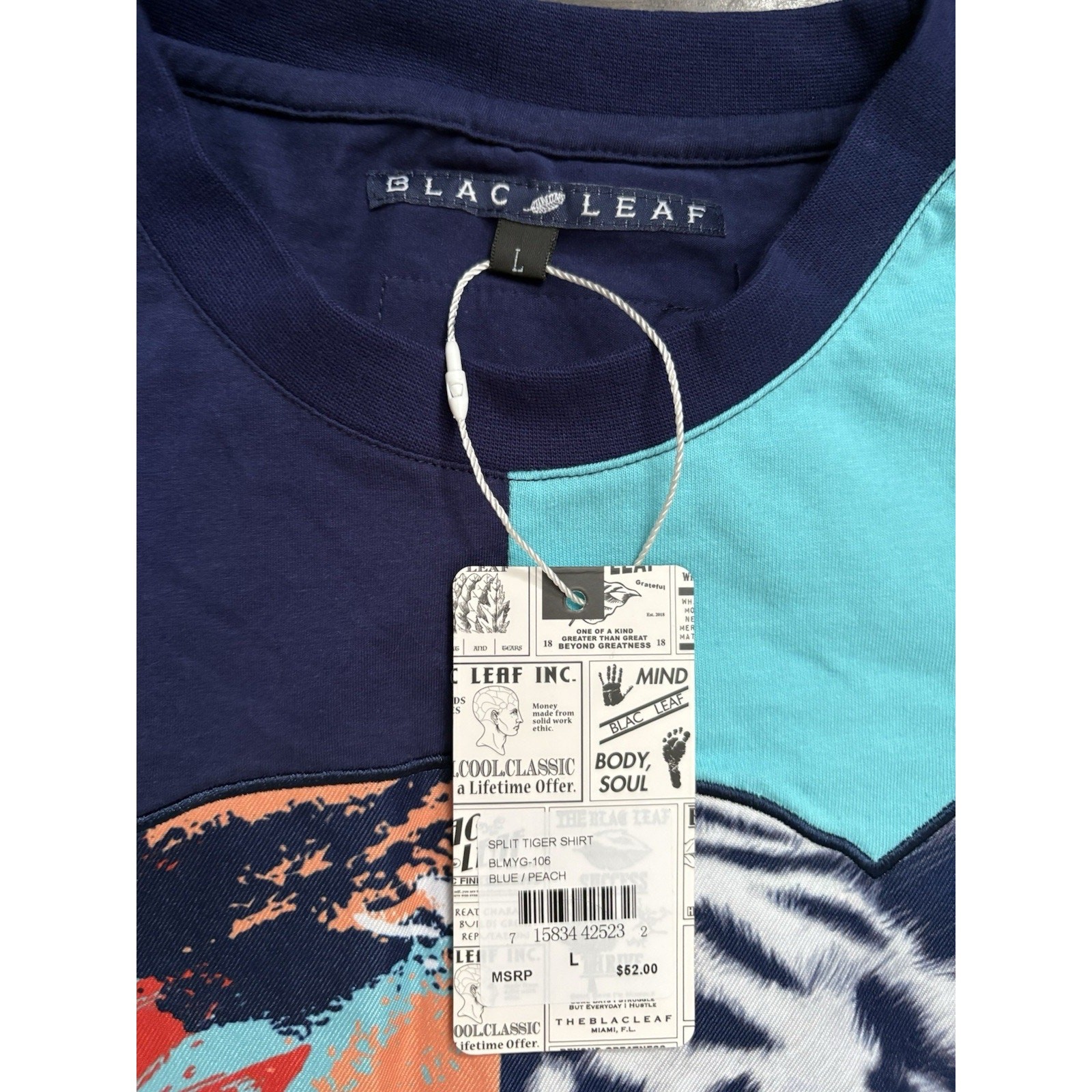 BLACK LEAF SPLIT TIGER SHIRT MENS SZ LARGE MULTI-COLOR