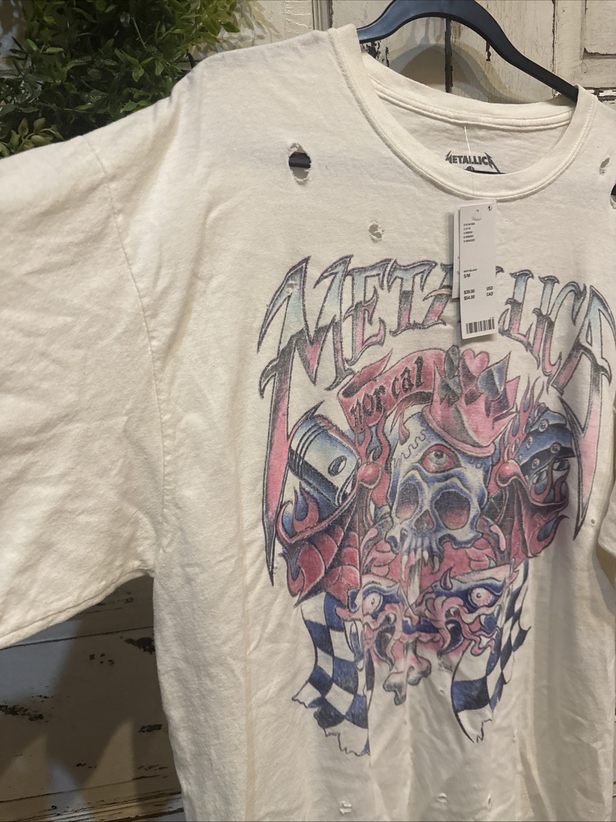 Metallica Shirt Mens Small/Med White Graphic SoCal Skull Racing Band Tee Concert