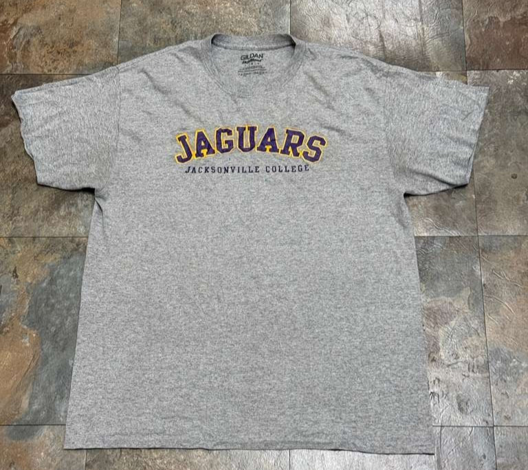 Gildan Jacksonville College Jaguars T-Shirt Size L Gray Graphic Tee Heavy Cotton