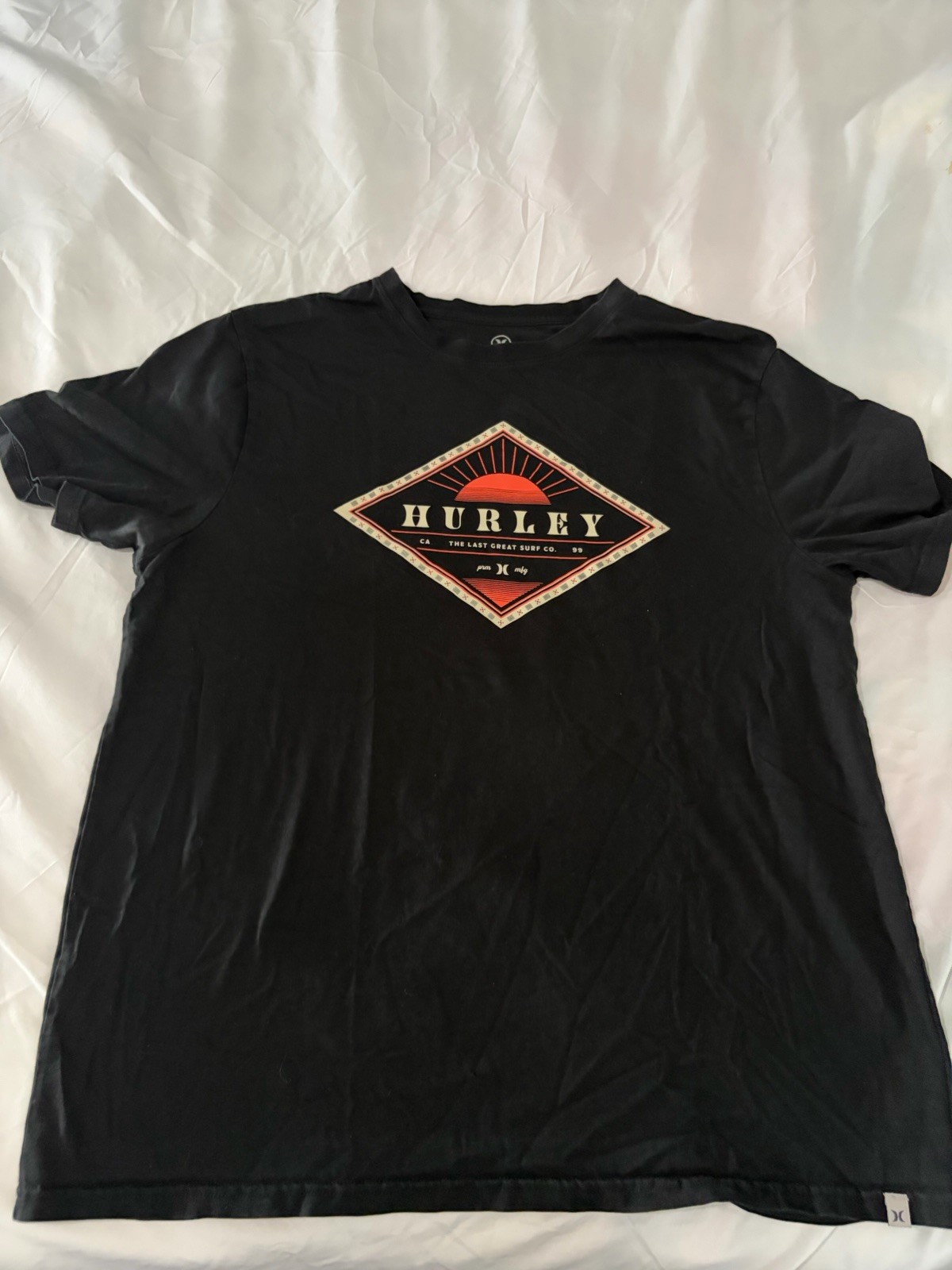 Hurley Men’s Black Graphic Logo Crew Neck Short Sleeve Cotton Knit Tee L