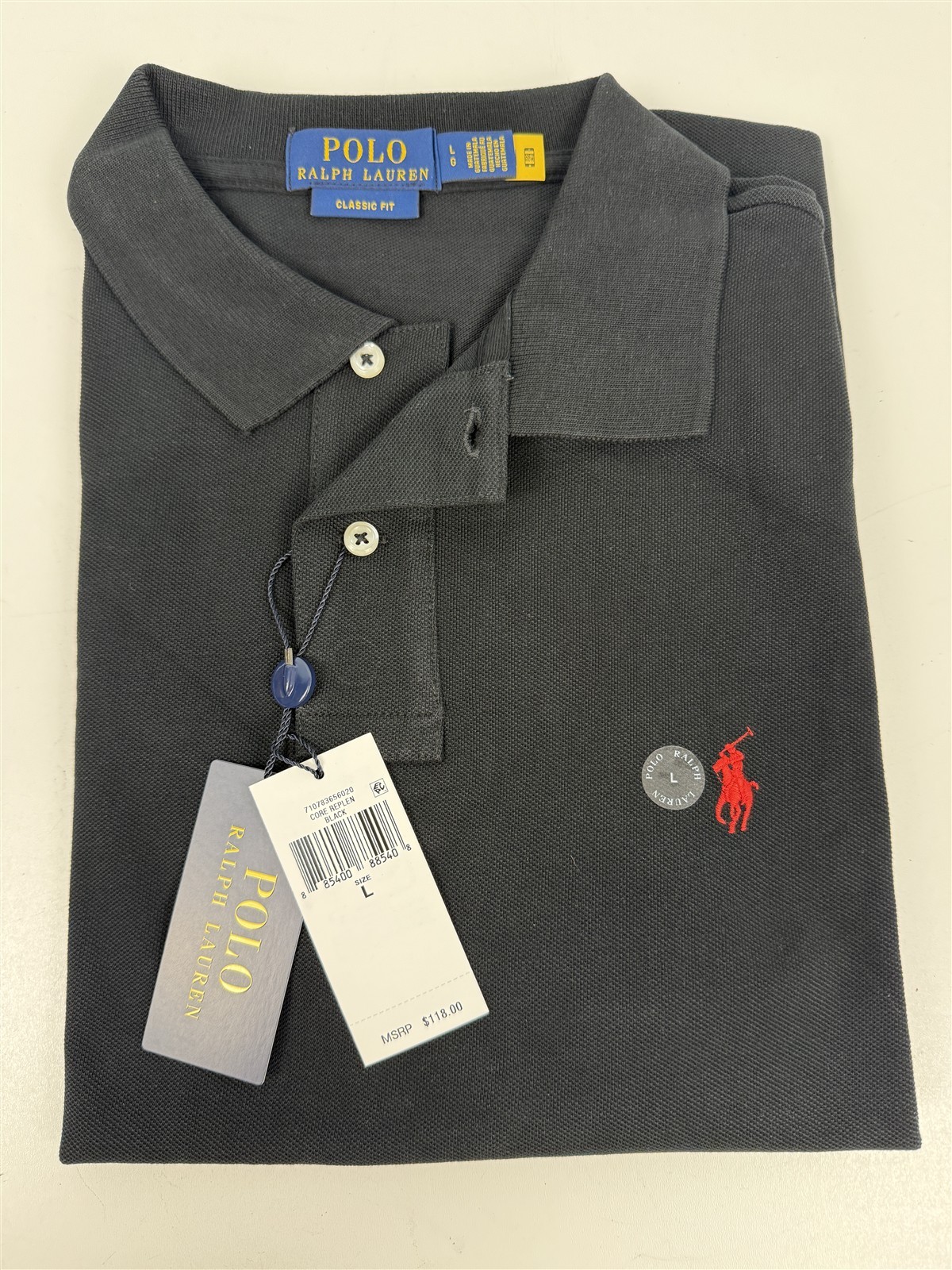 Polo Ralph Lauren Men’s Large Black Cotton Polo Shirt Red Pony Classic Fit