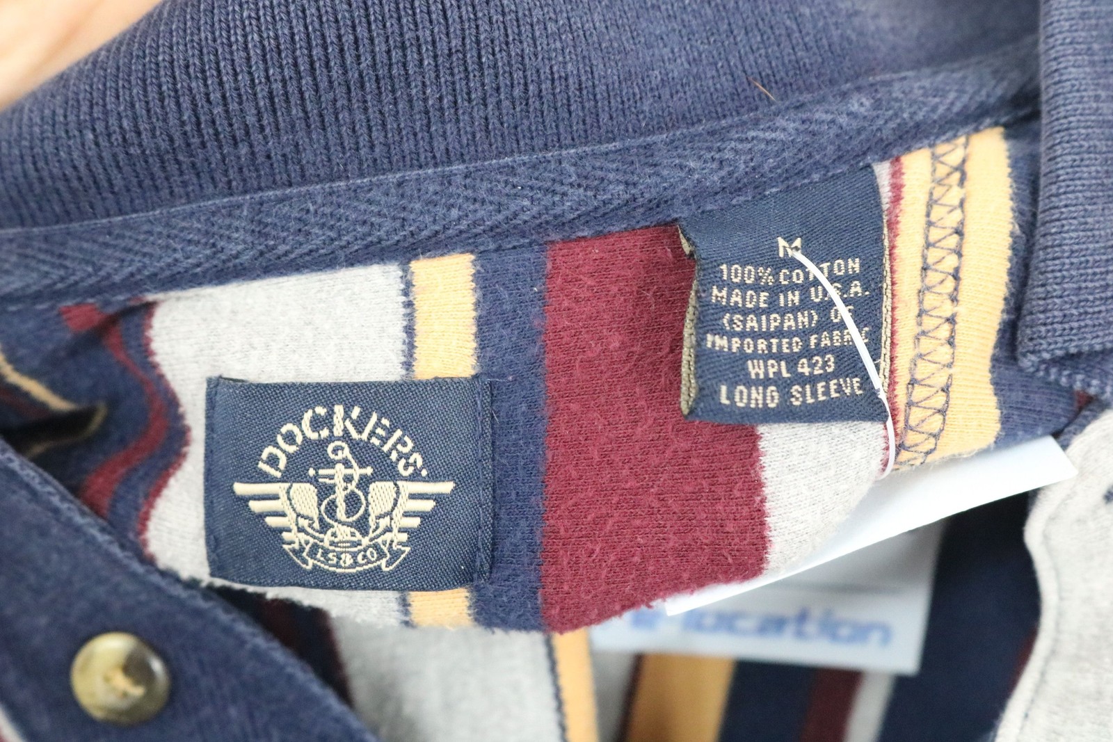Bold-stripe Dockers pullover | Vintage 90s striped long sleeve rugby shirt | Cot