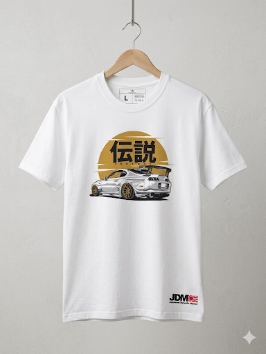 THE NICE STOCK White JDM Cars Graphic Cotton Crew Neck T-Shirt L and keychain
