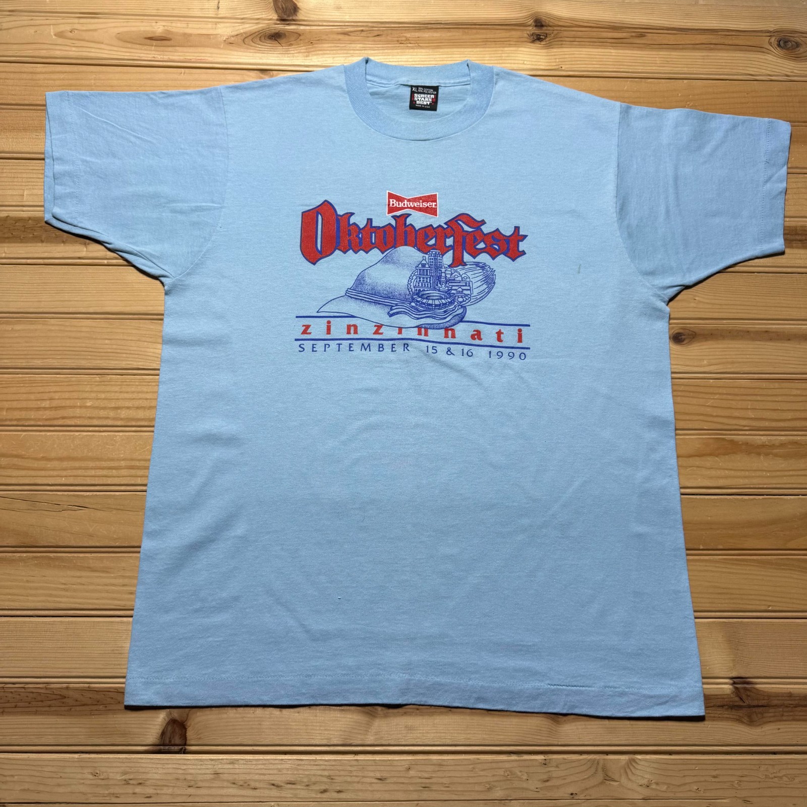 Vintage 90s 1990 Budweiser Oktoberfest Zinzinnati Beer Souvenir T-Shirt USA – XL